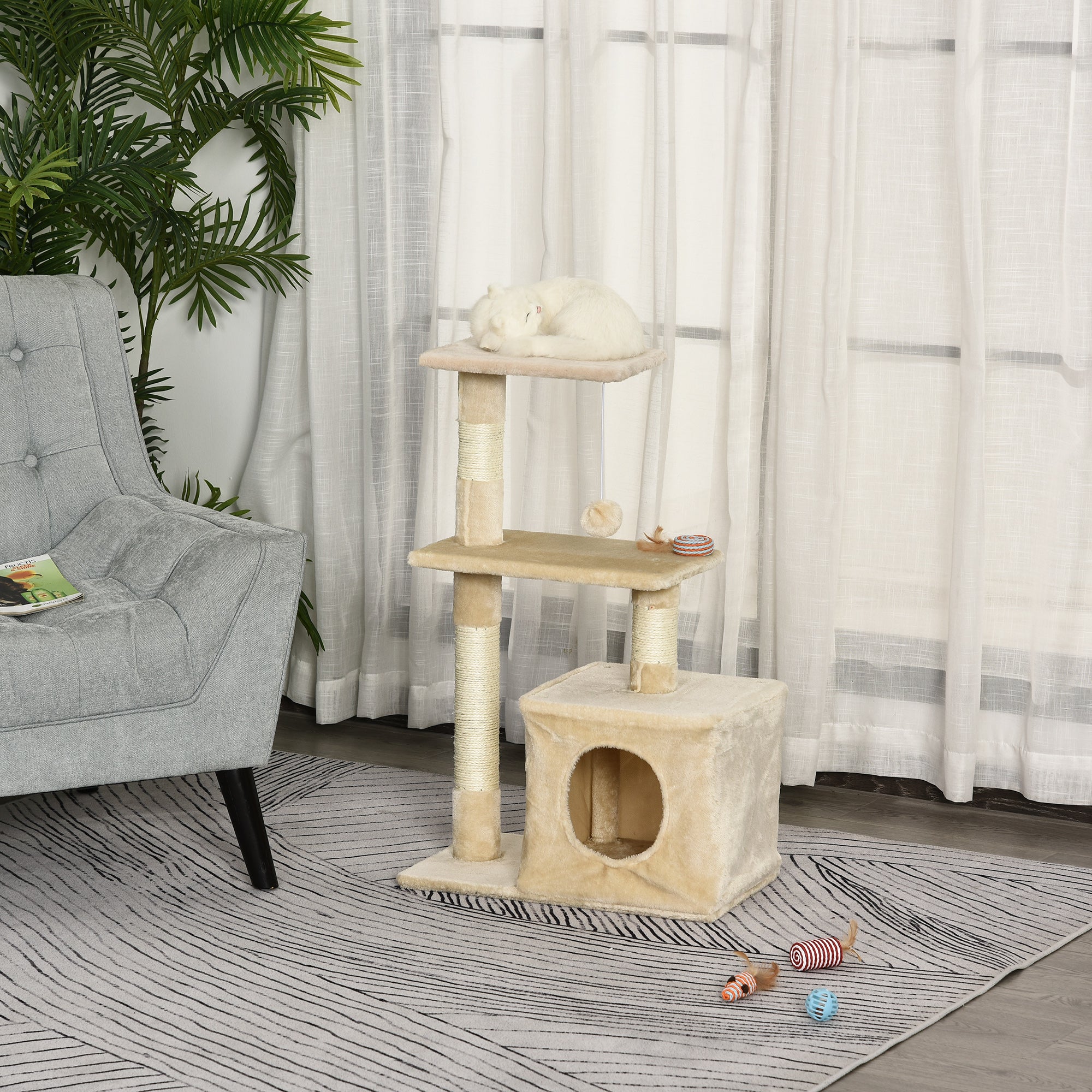 Arranhador para Gatos Bege 50x30x81,5 cm com Poste de Sisal e Plataformas