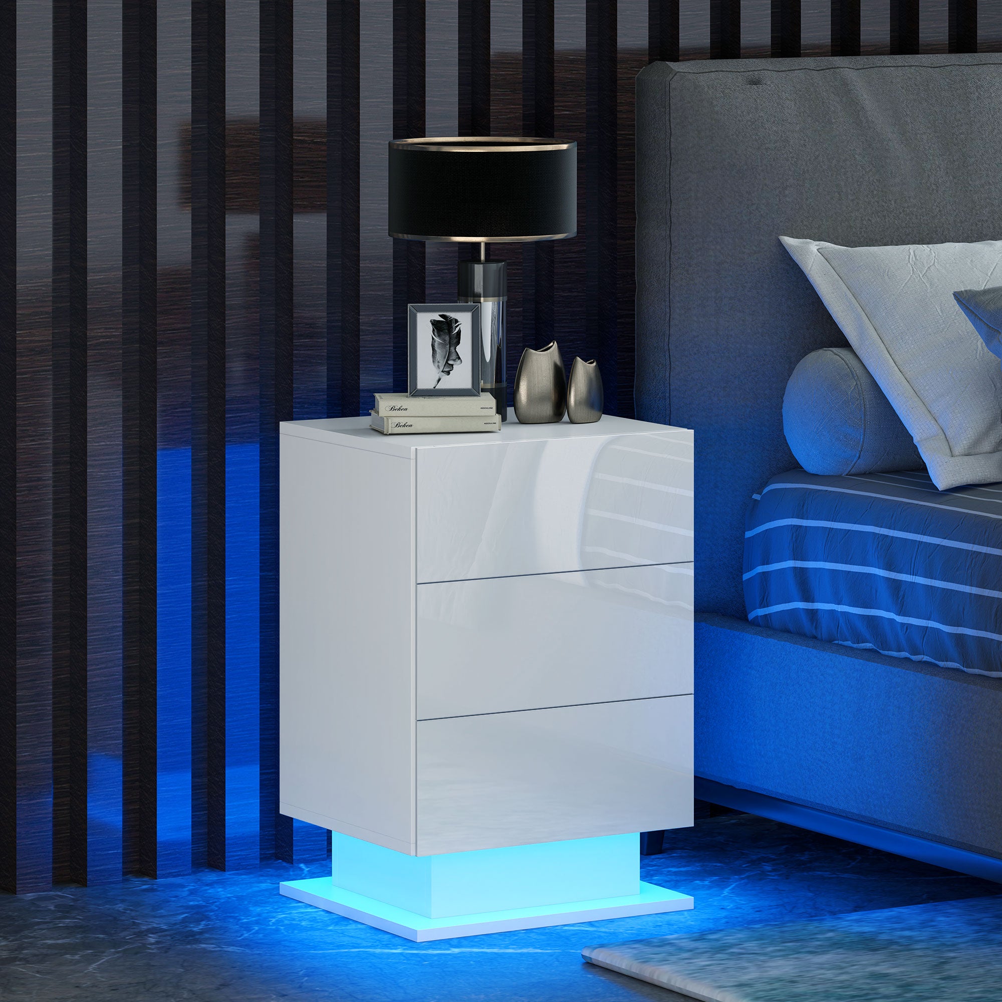 Mesa de Cabeceira com Faixa de Luz LED Multicolor 40x35x60 cm - Branco