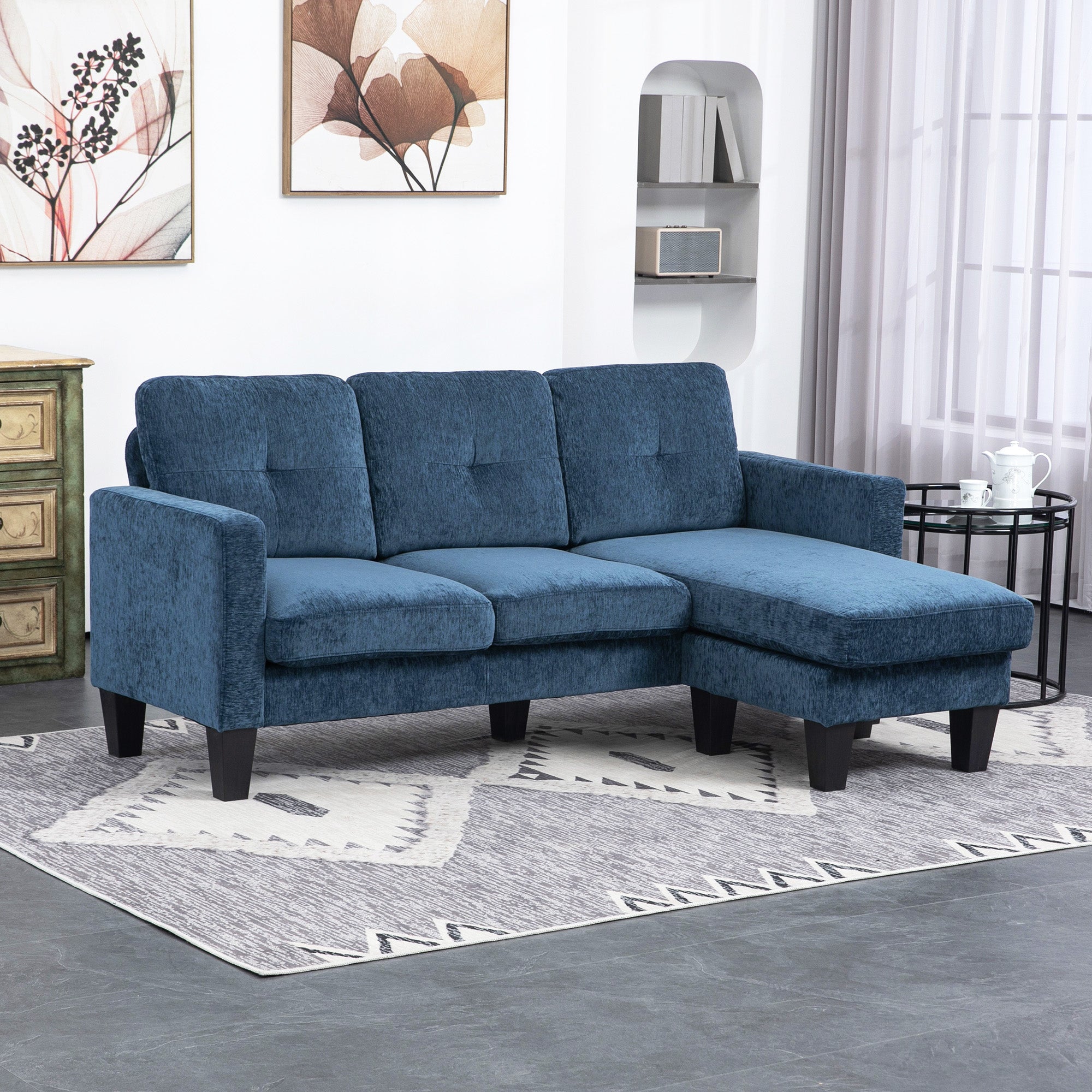 Sofá Chaise Longue em Formato de L Azul 186x130x84 cm