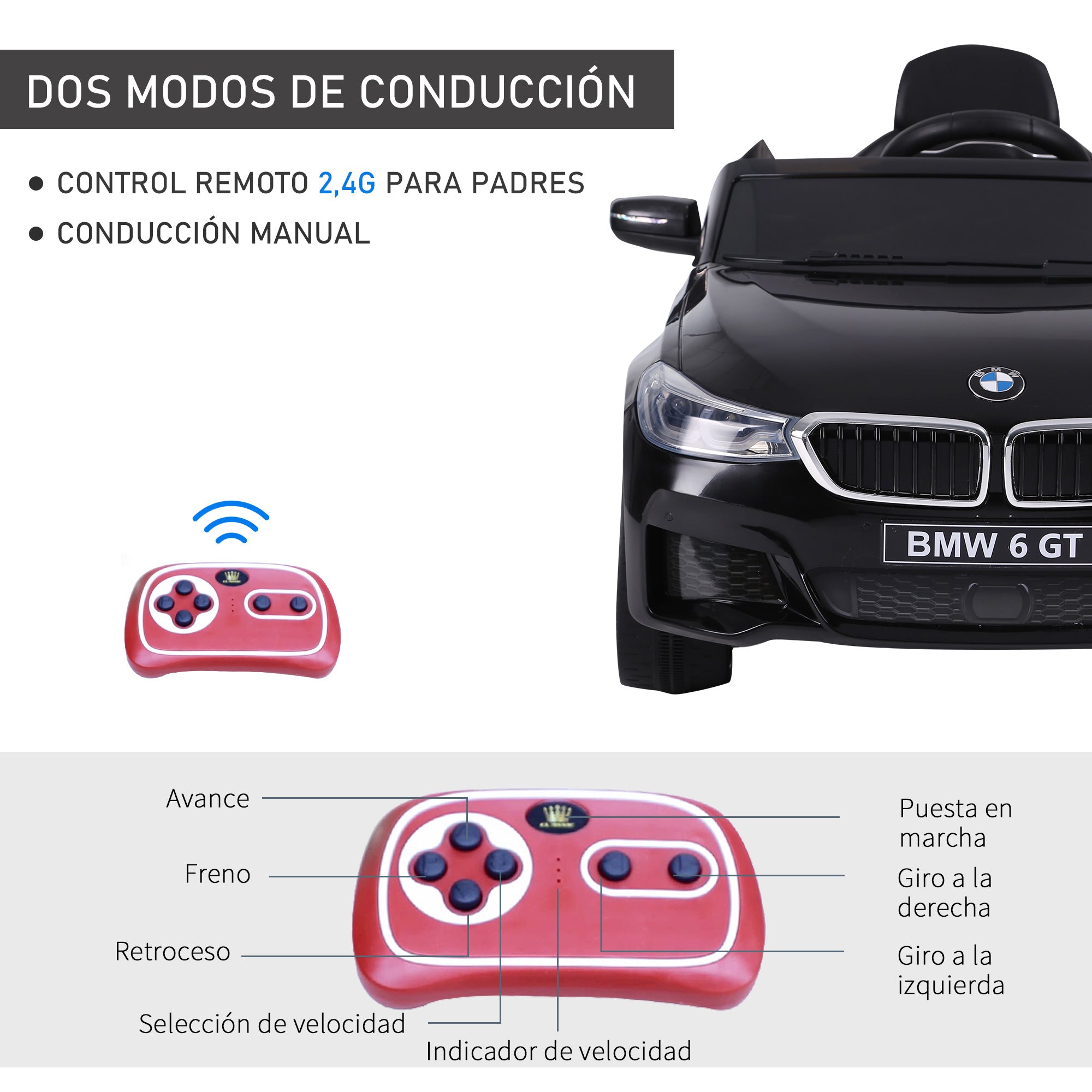 Carro Elétrico para Criança com Controle Remoto - Preto 106x64x51 cm