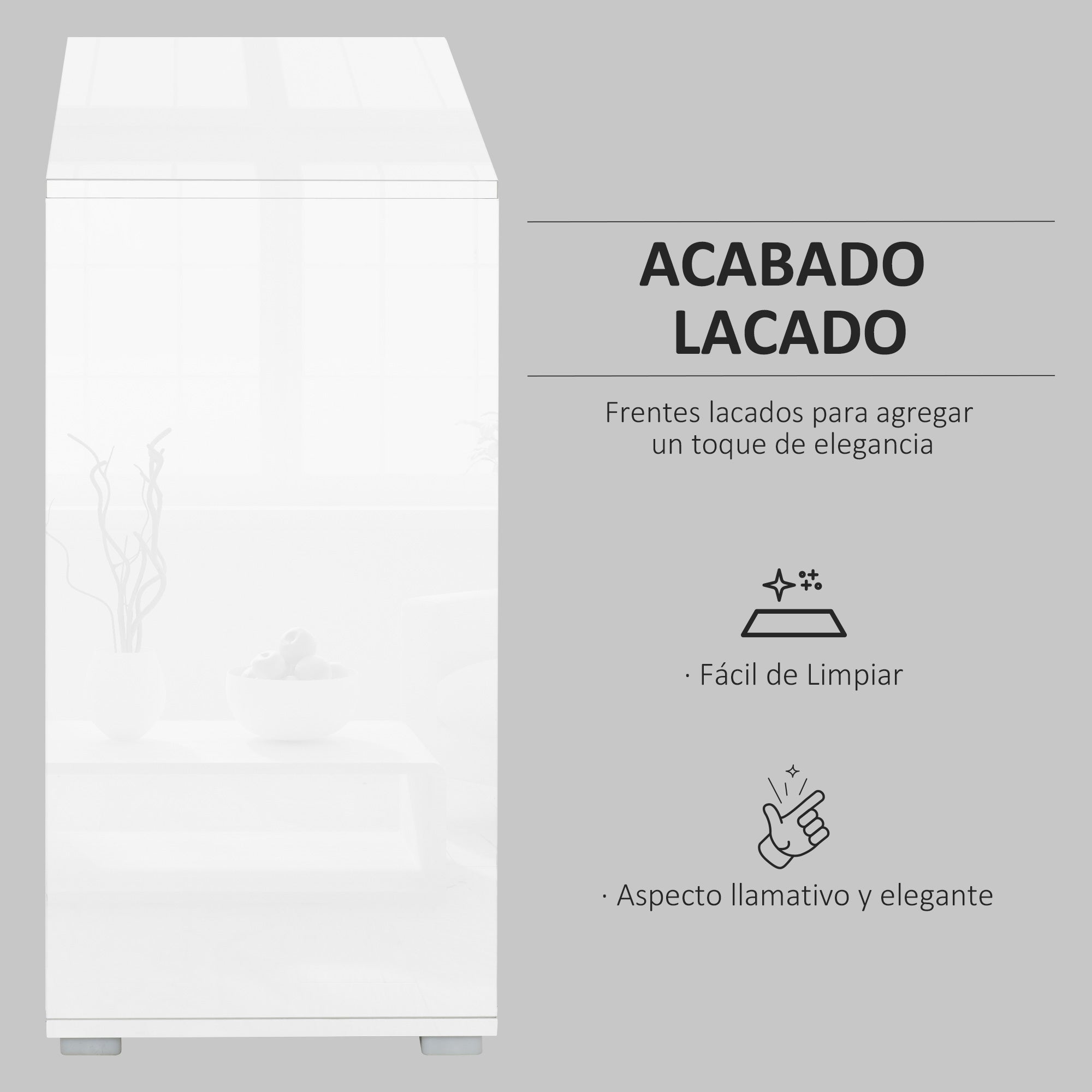 Aparador Auxiliar Branco 79x36x74cm - Organizador de Armazenamento
