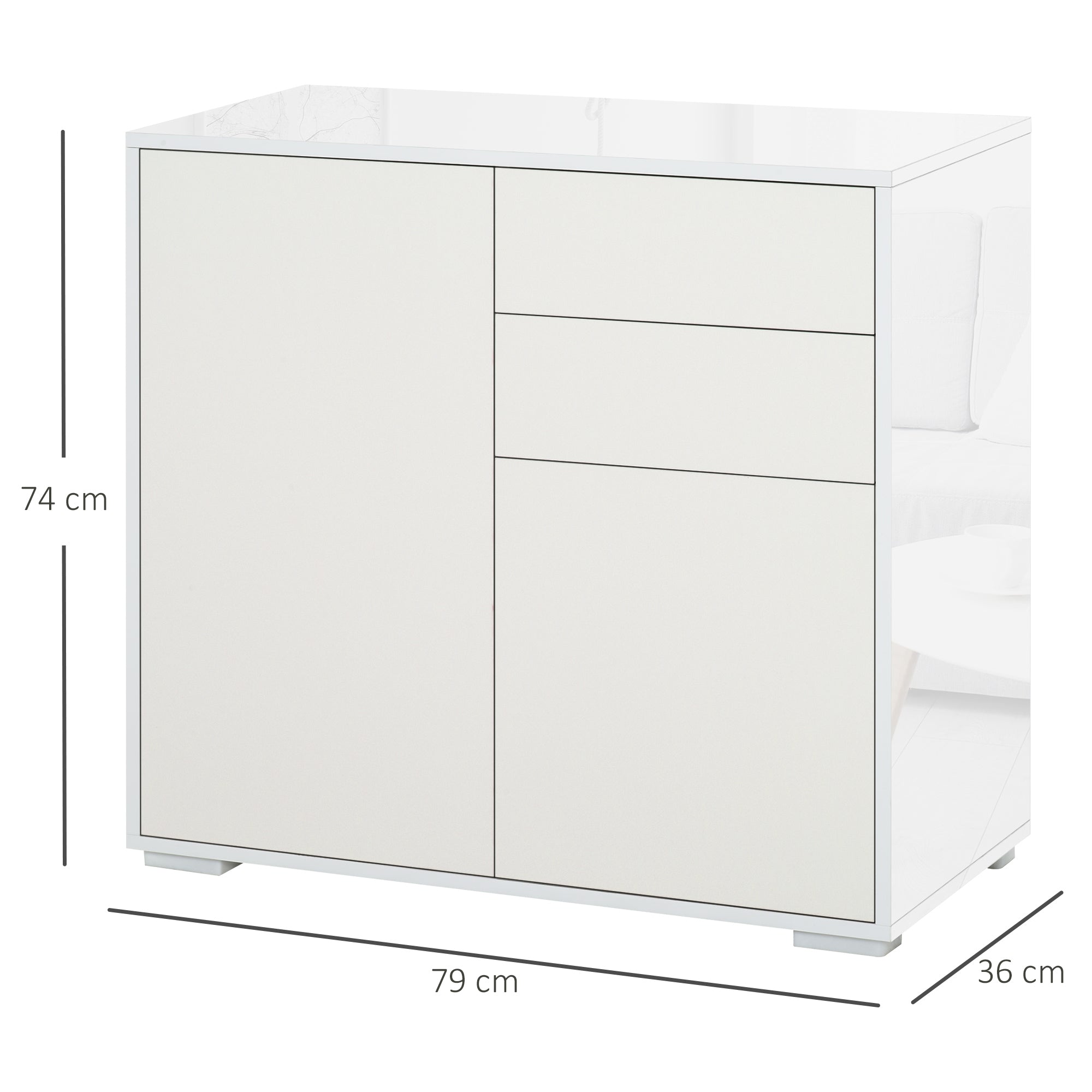 Aparador Auxiliar Branco 79x36x74cm - Organizador de Armazenamento