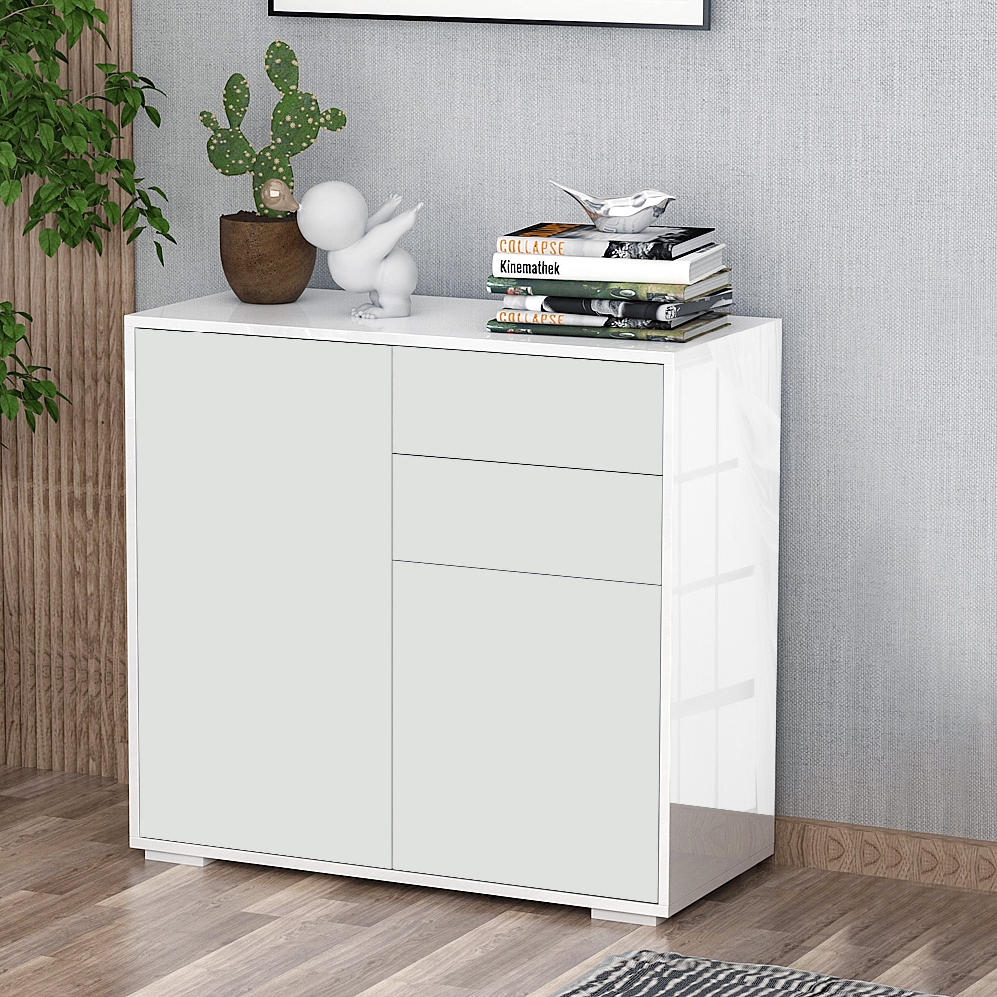 Aparador Auxiliar Branco 79x36x74cm - Organizador de Armazenamento