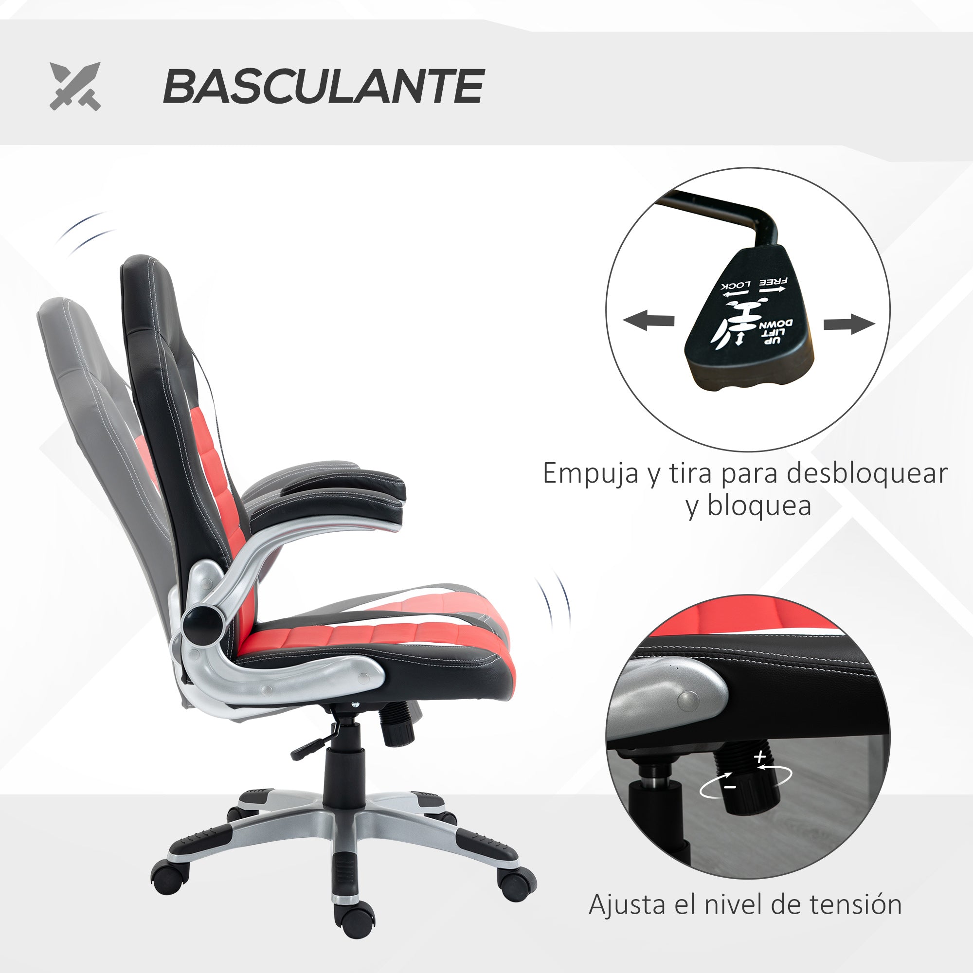 Cadeira de escritório ergonômica Altura ajustável Preto/Vermelho/Branco 65x69x112-122 cm