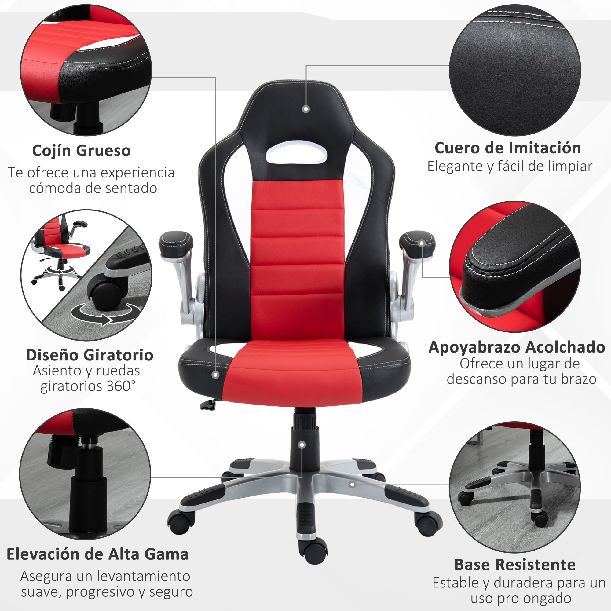 Cadeira de escritório ergonômica Altura ajustável Preto/Vermelho/Branco 65x69x112-122 cm