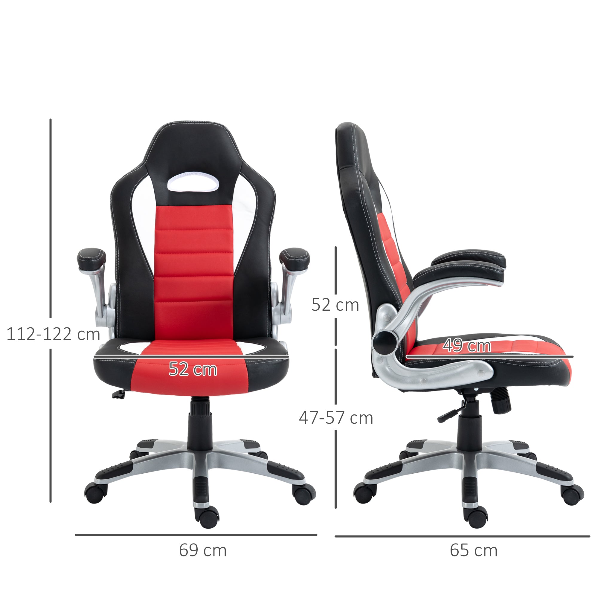Cadeira de escritório ergonômica Altura ajustável Preto/Vermelho/Branco 65x69x112-122 cm