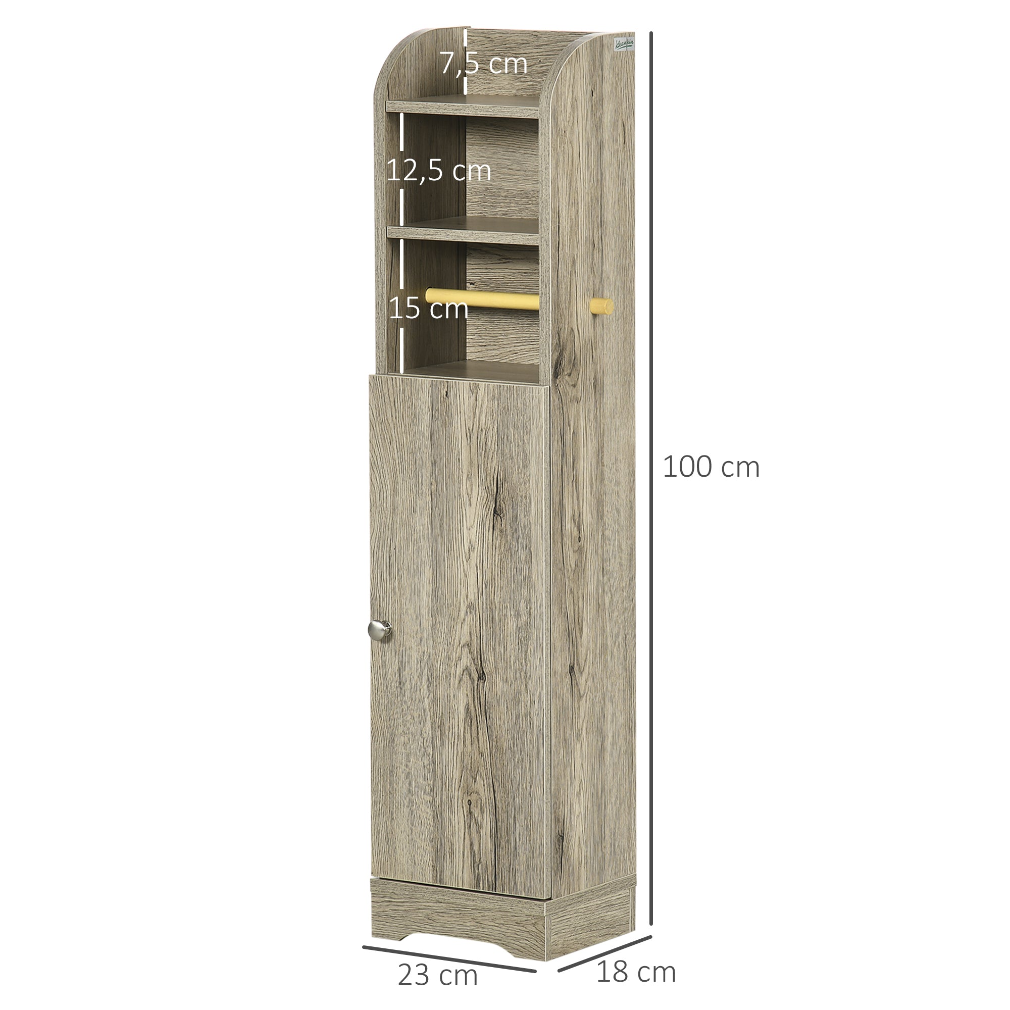 Armário Casa de Banho – 23x18x100 cm – Cinzento – Melamina