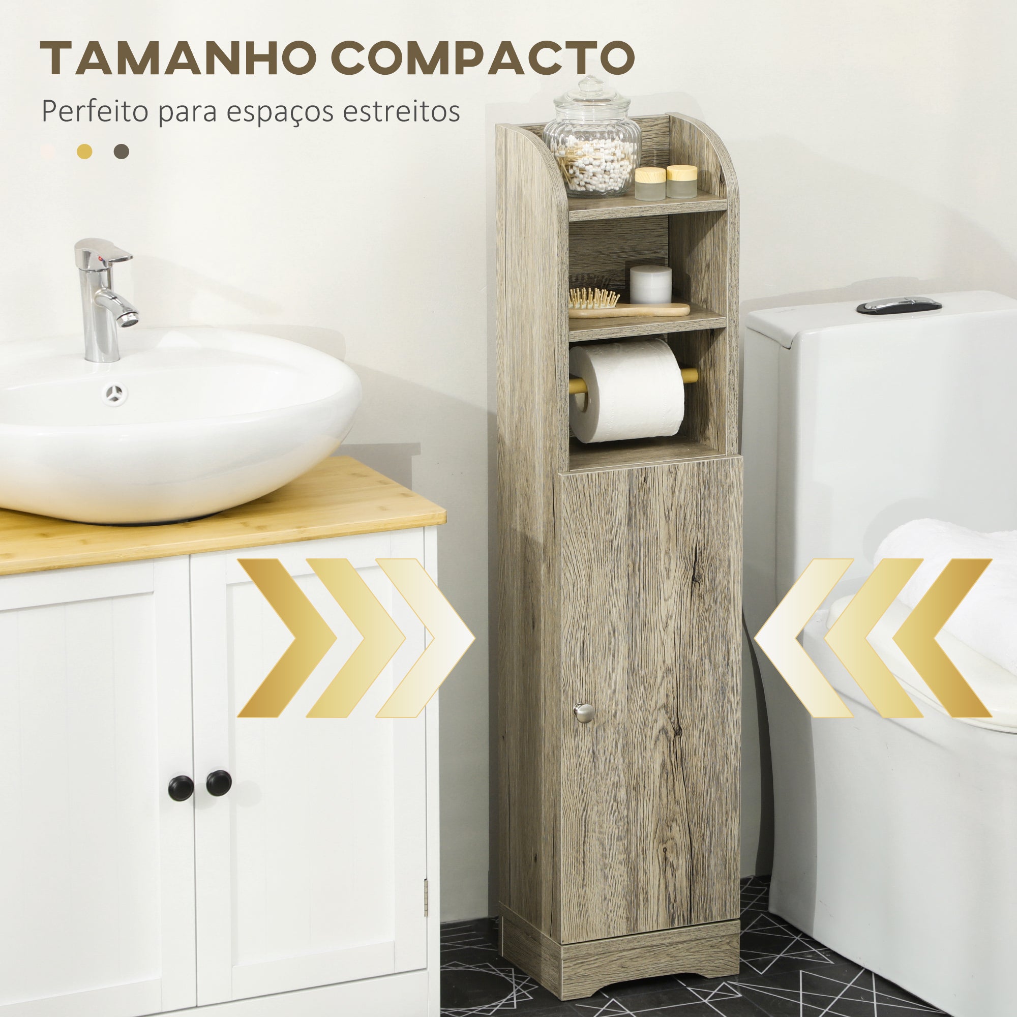 Armário Casa de Banho – 23x18x100 cm – Cinzento – Melamina
