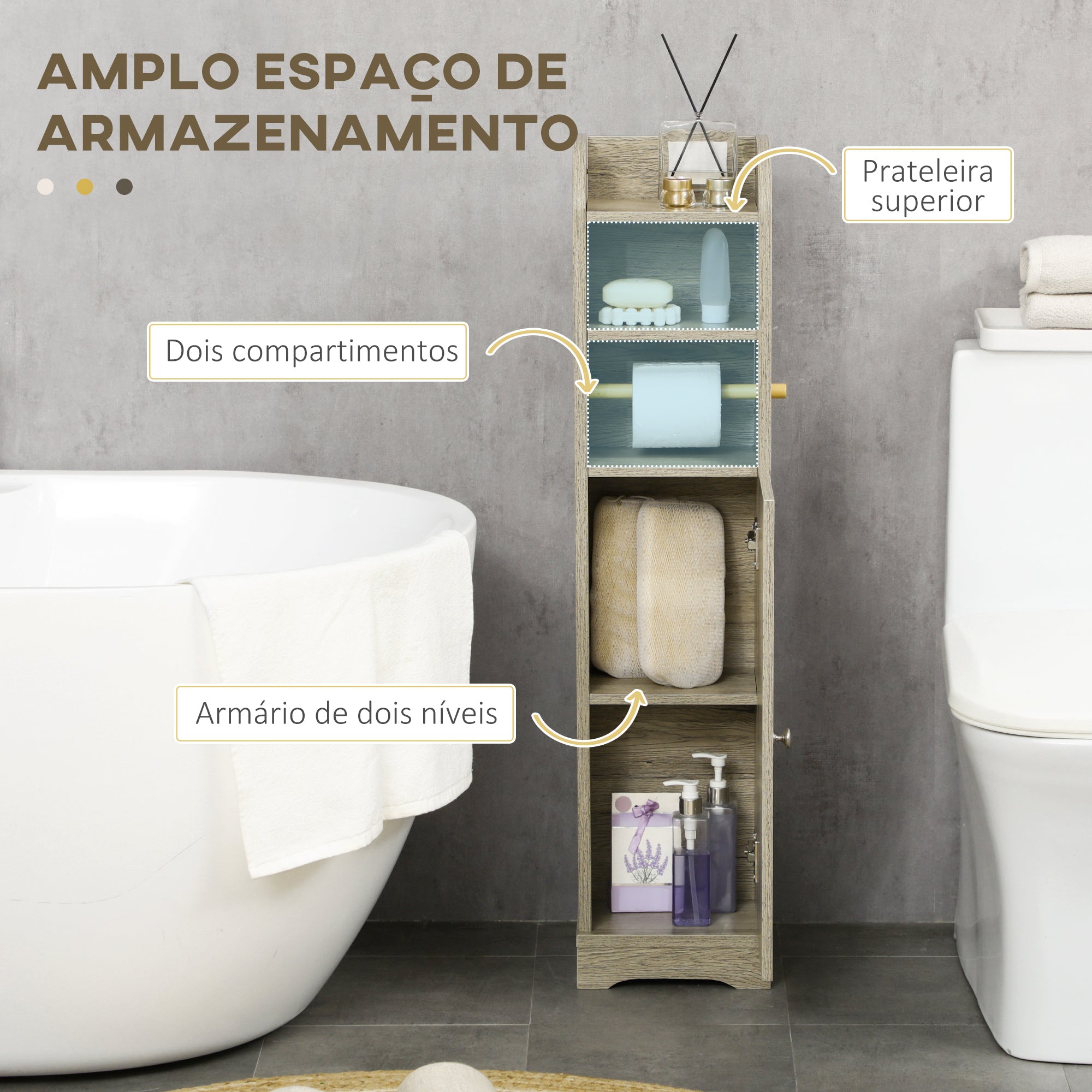 Armário Casa de Banho Cinzento 23x18x100 cm - Organização e Estilo