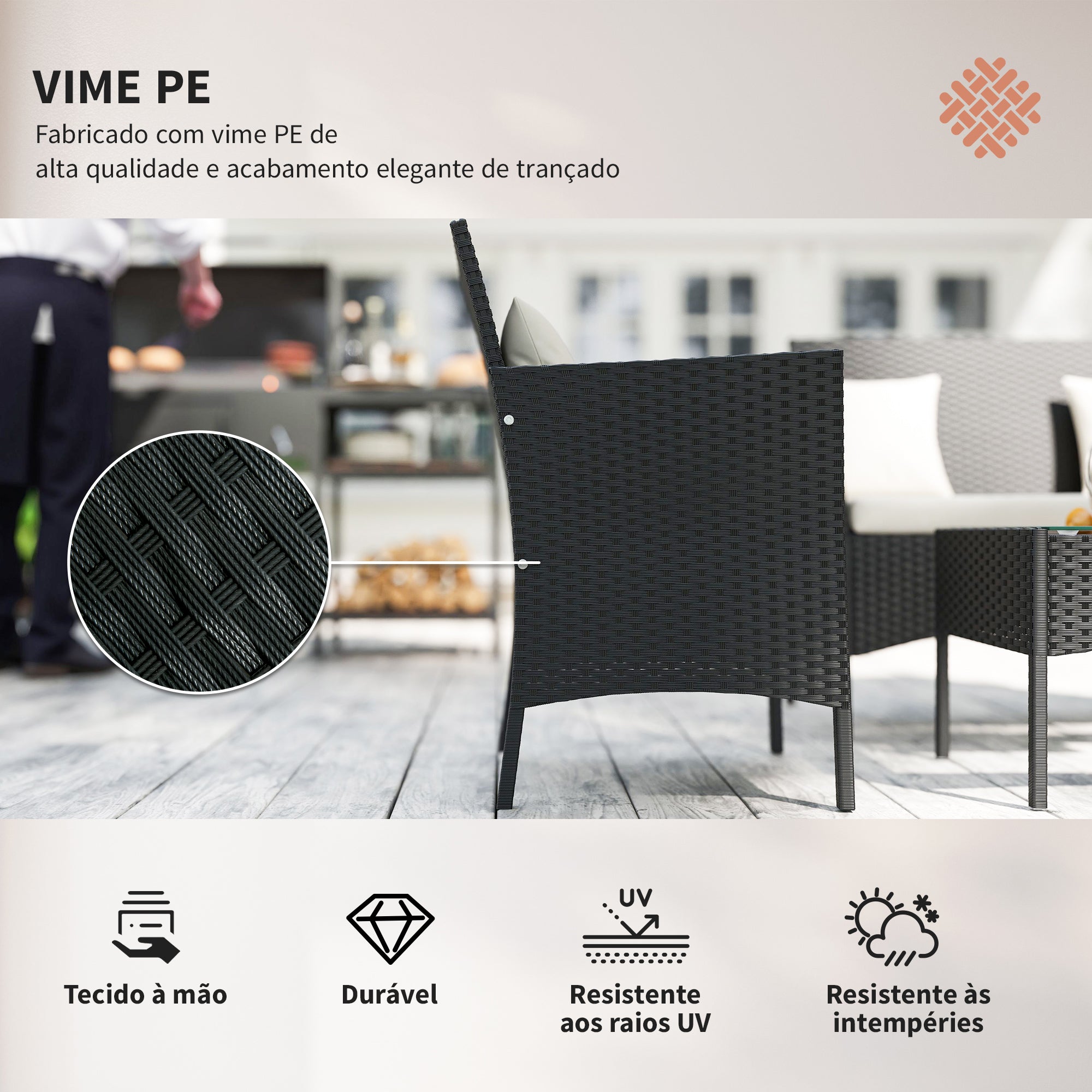 Conjunto de Sofá de Jardim de Vime Sintético Preto e Branco 103x55x80 cm