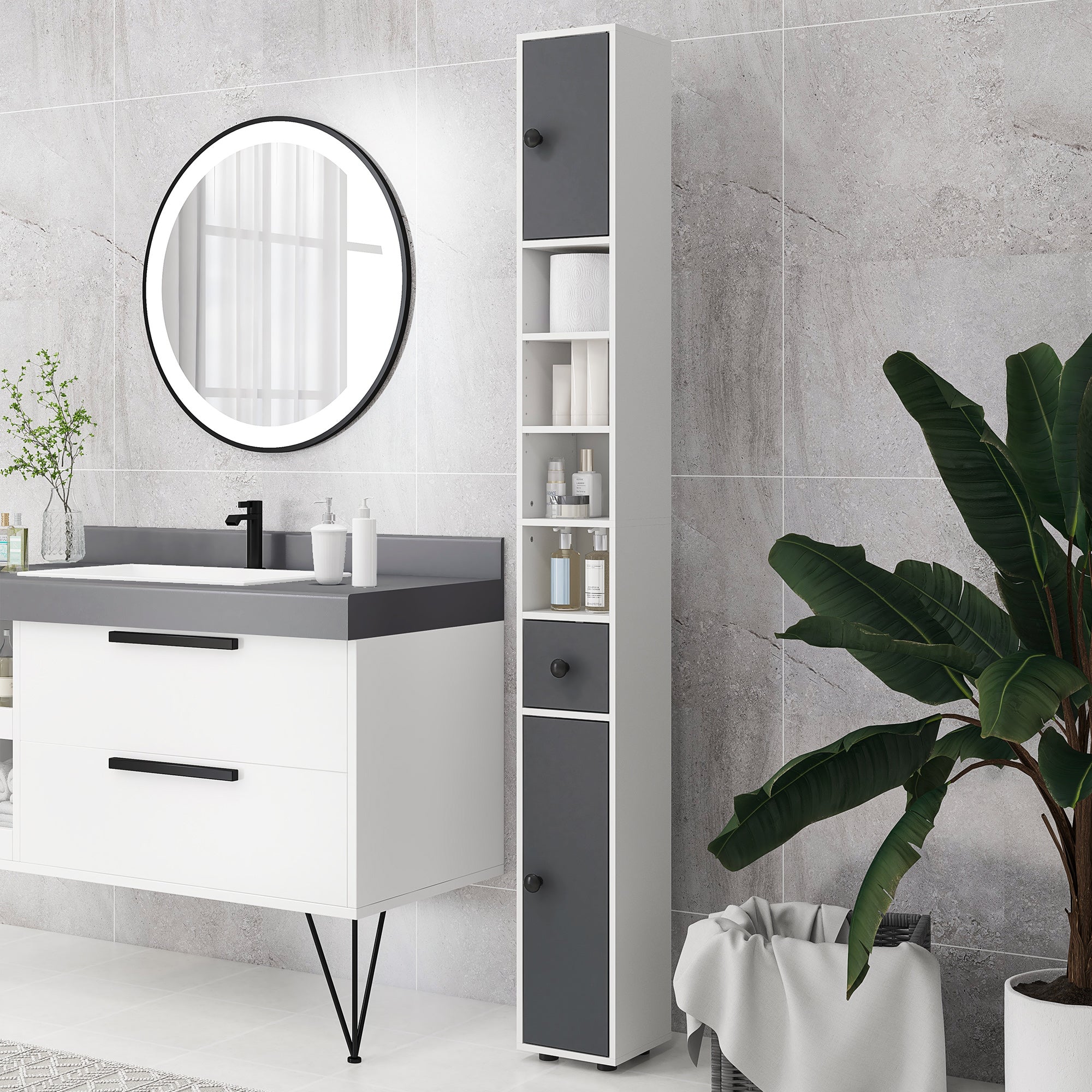 Coluna Casa de Banho Moderna Branco e Cinza 20x20x180 cm