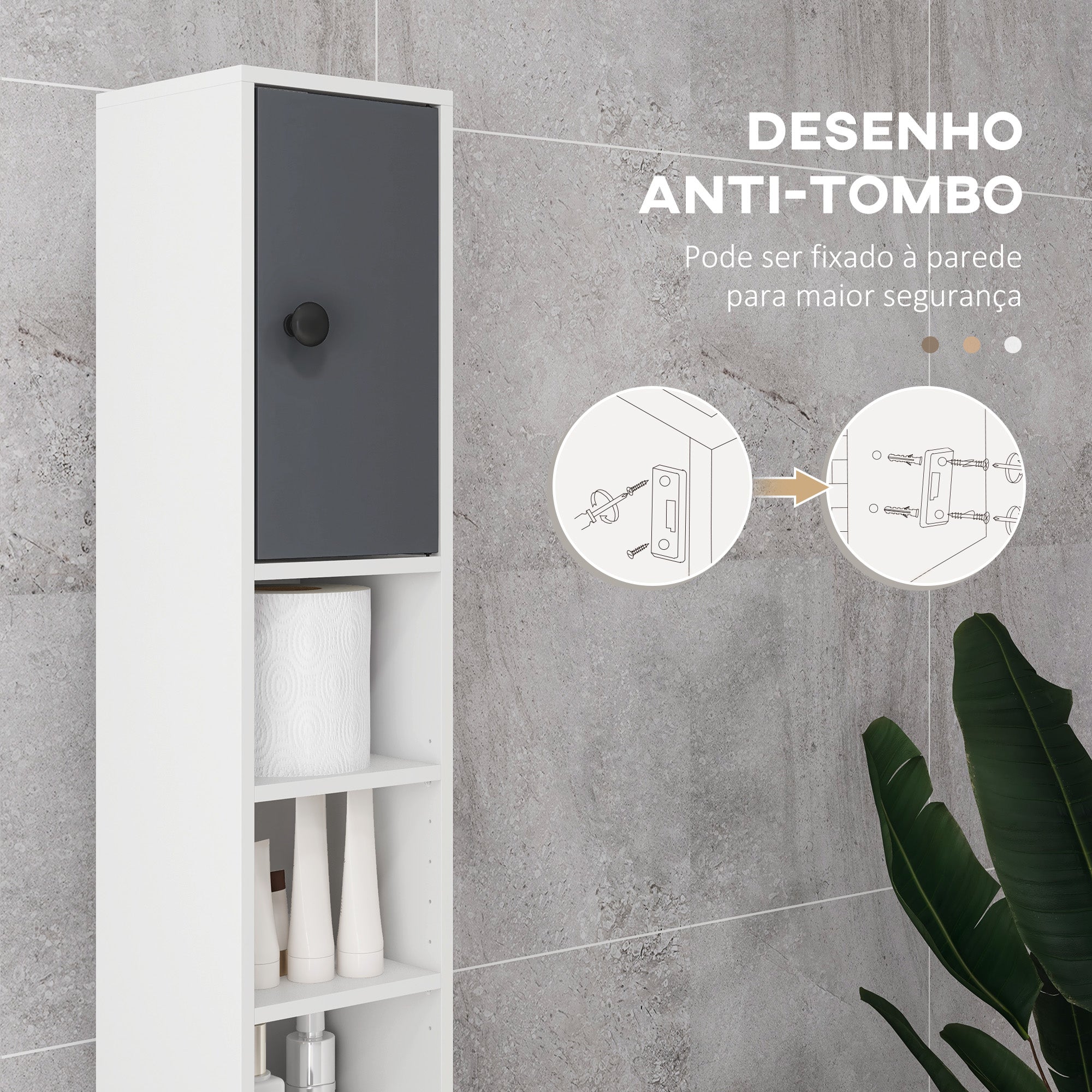 Coluna Casa de Banho Moderna Branco e Cinza 20x20x180 cm