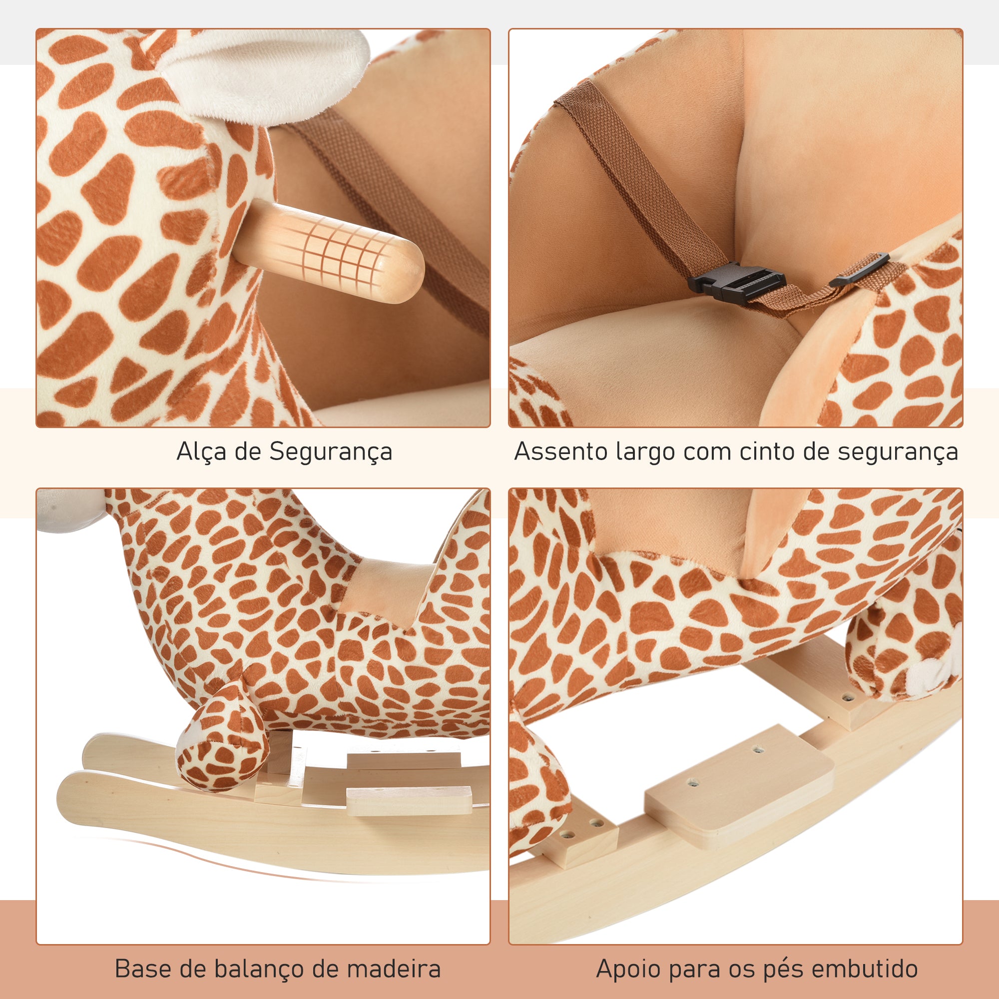 Baloiço de Pelúcia em Madeira 60x33x45 cm - Marrom Claro