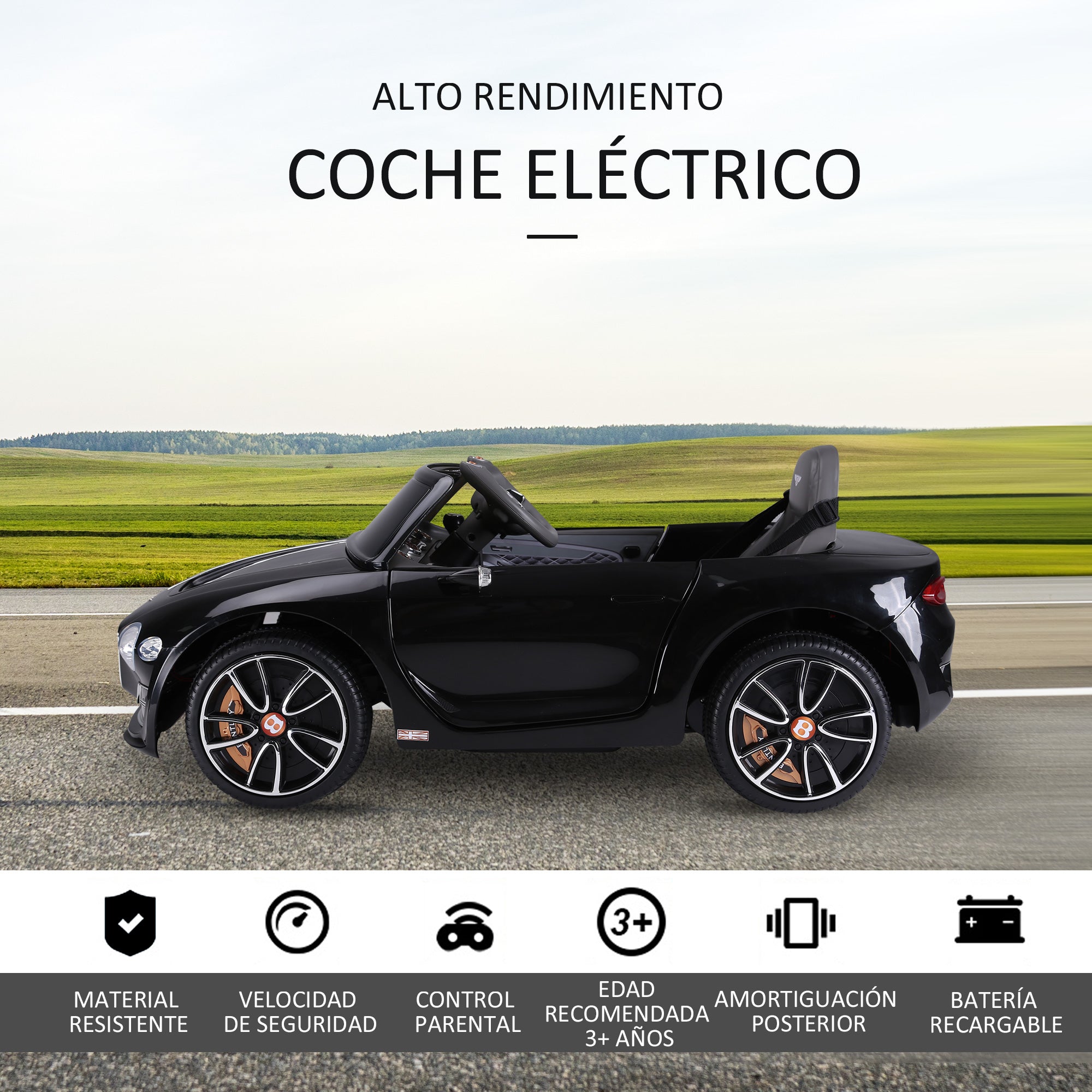 Carro Elétrico Infantil – 108 x 60 x 43 cm – Preto – PP e metal