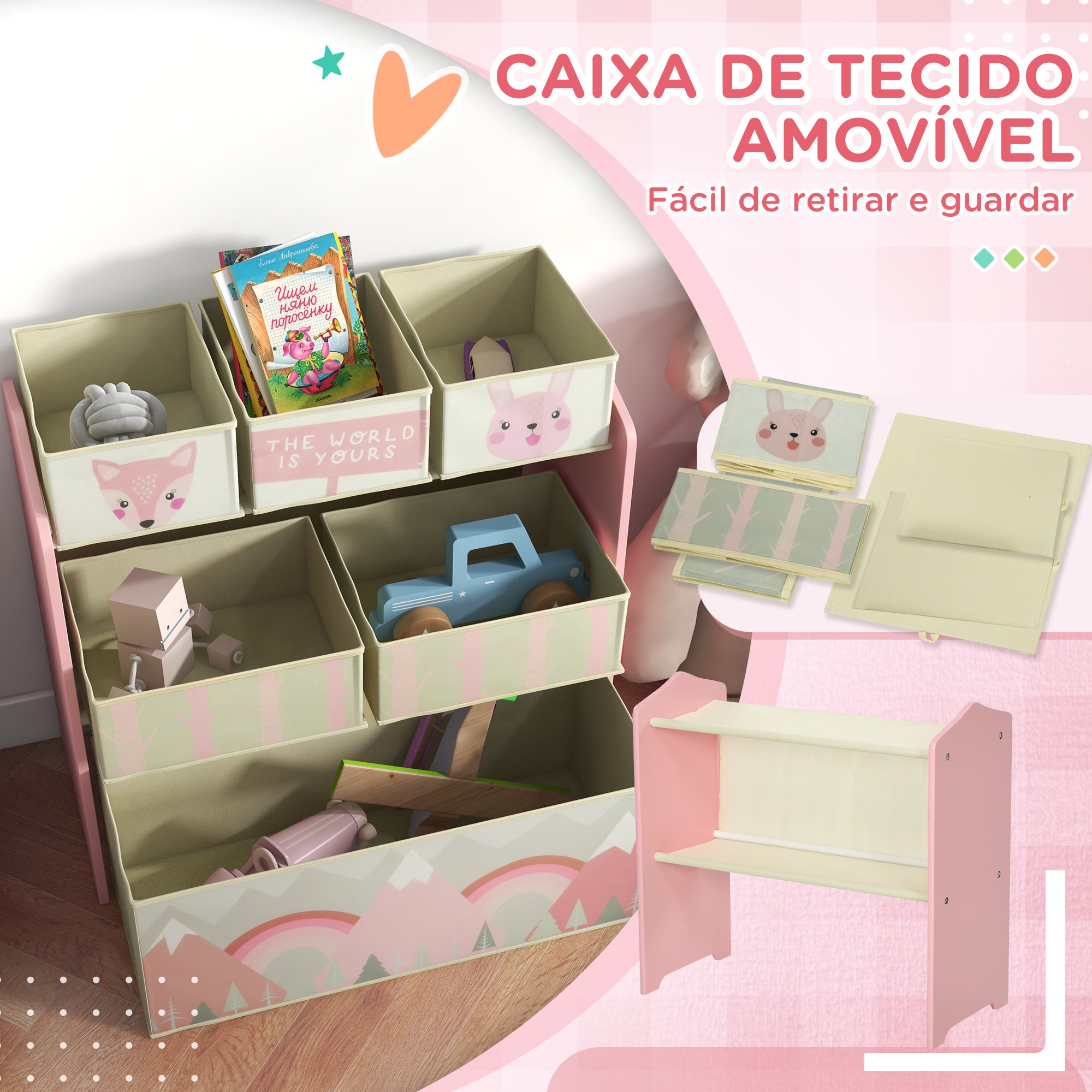 Estante Organizadora de Brinquedos 63x30x66 cm Cor Rosa
