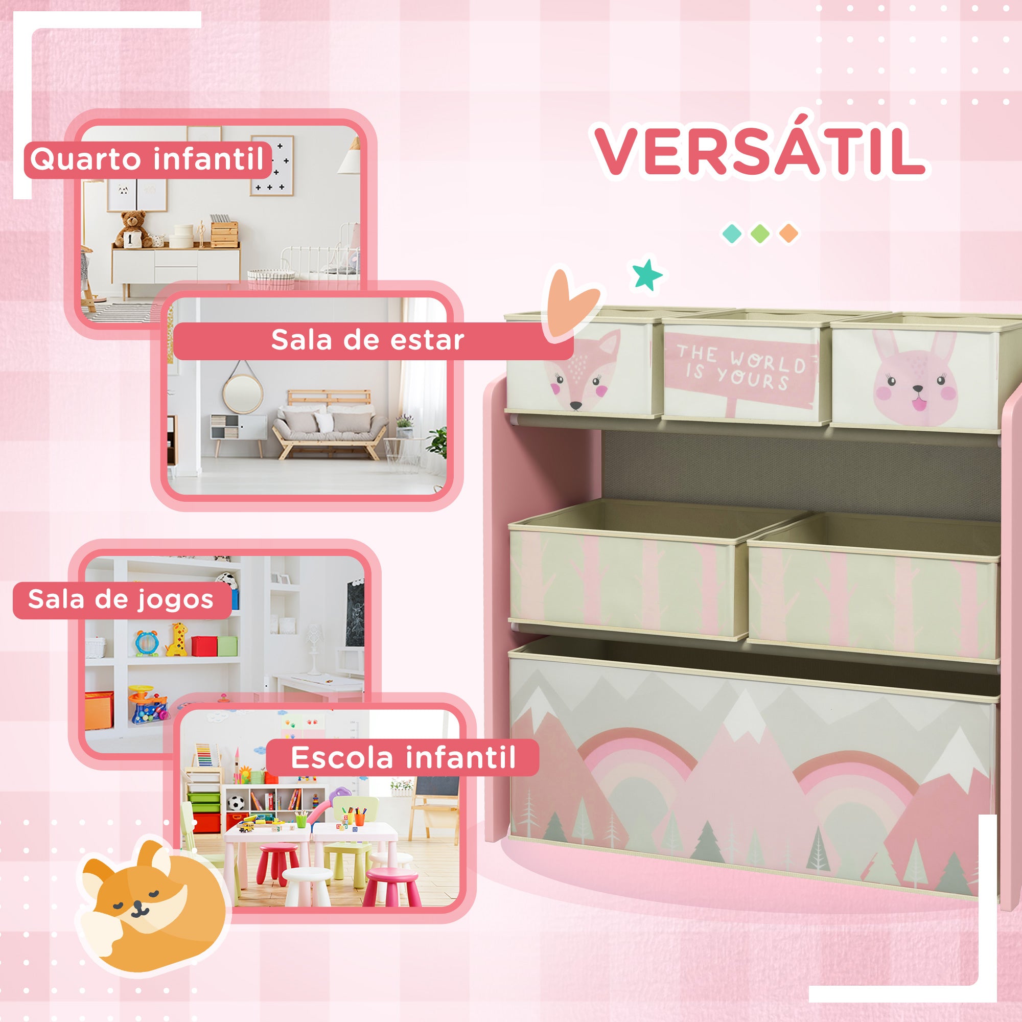 Estante Organizadora de Brinquedos 63x30x66 cm Cor Rosa