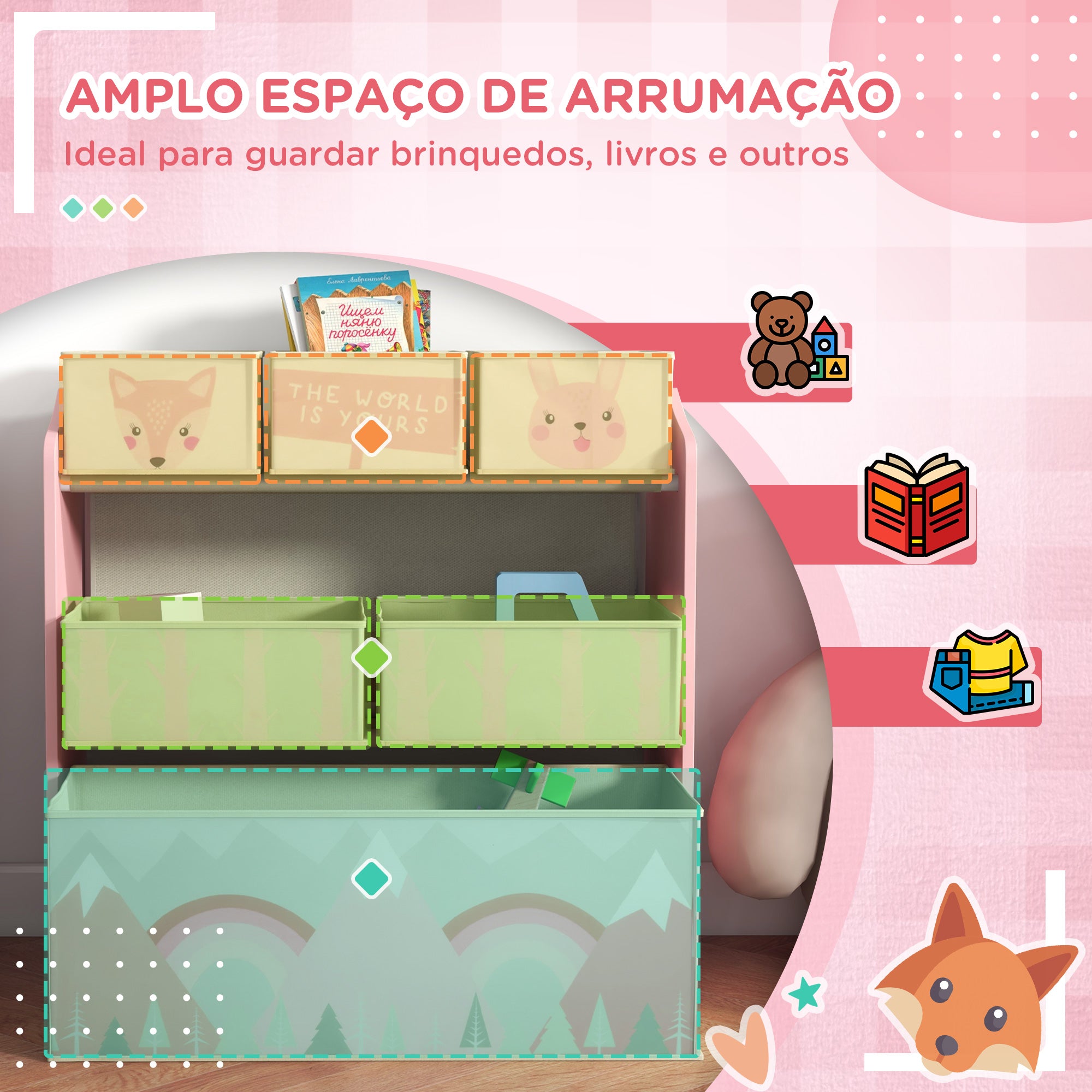 Estante Organizadora de Brinquedos 63x30x66 cm Cor Rosa