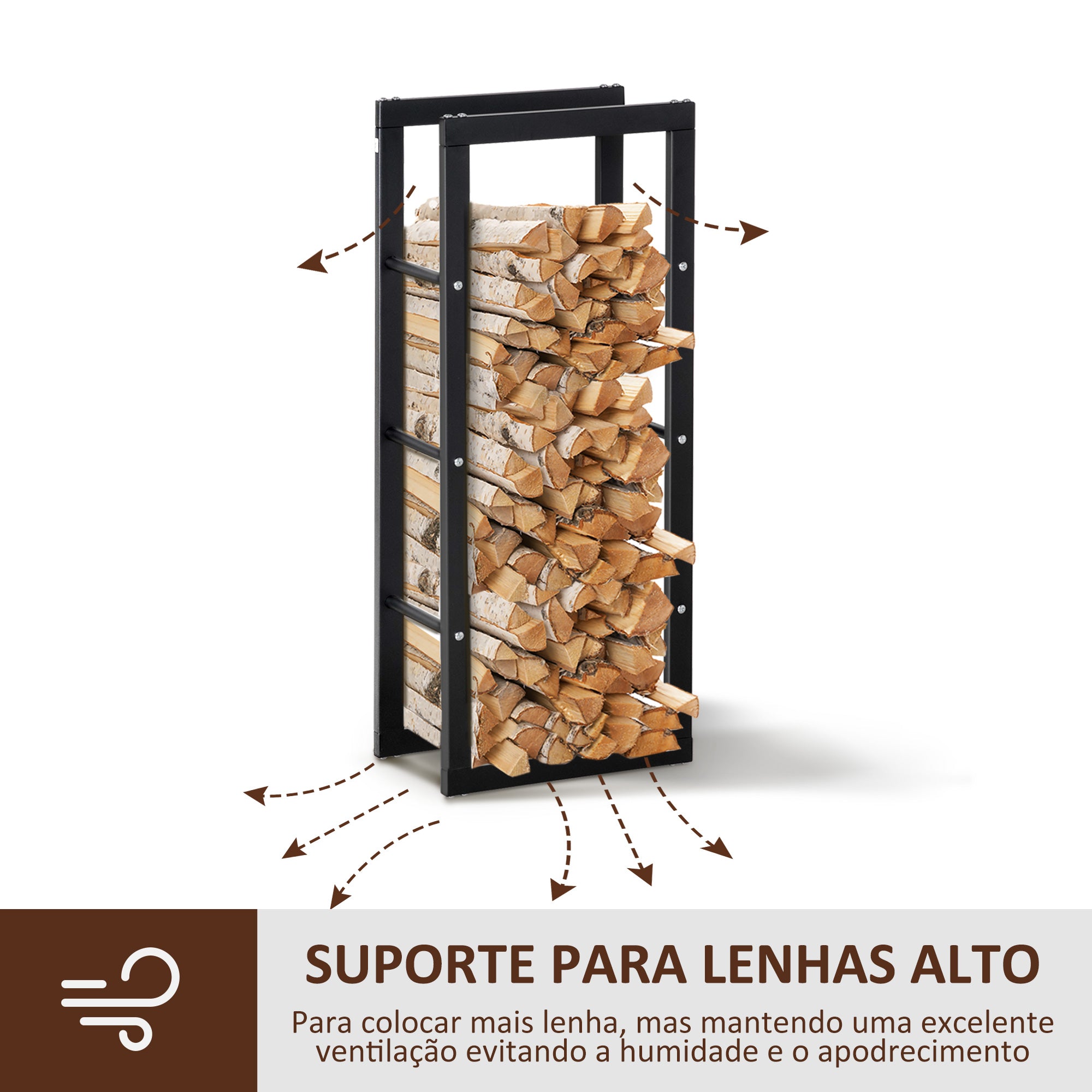 Suporte para Lenha Metálico – 40x25x100 cm – Preto