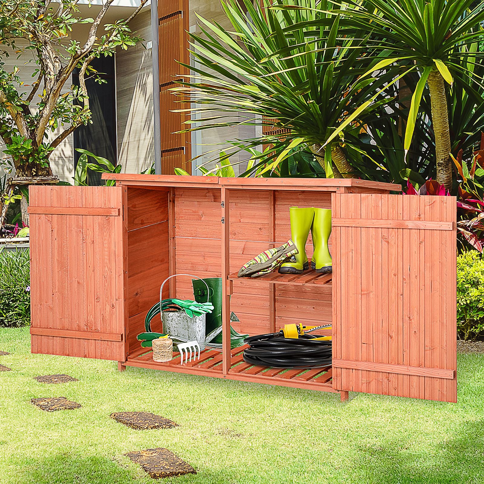 Armário de Jardim em Madeira Avermelhada 128x50x90cm