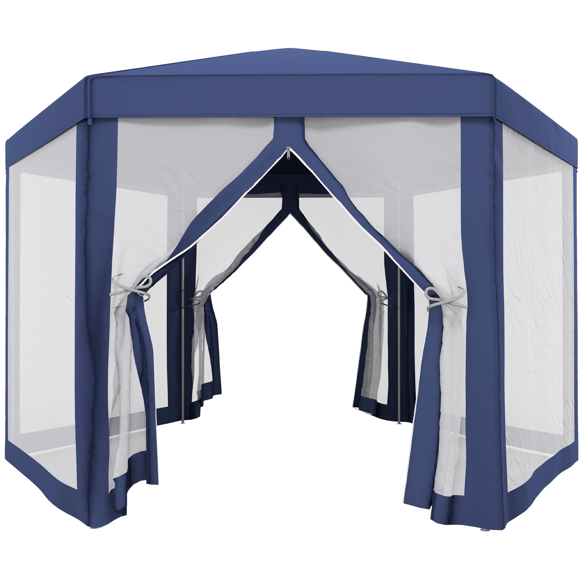 Tenda Hexagonal de Jardim Azul 197x250 cm com Rede Mosquiteira