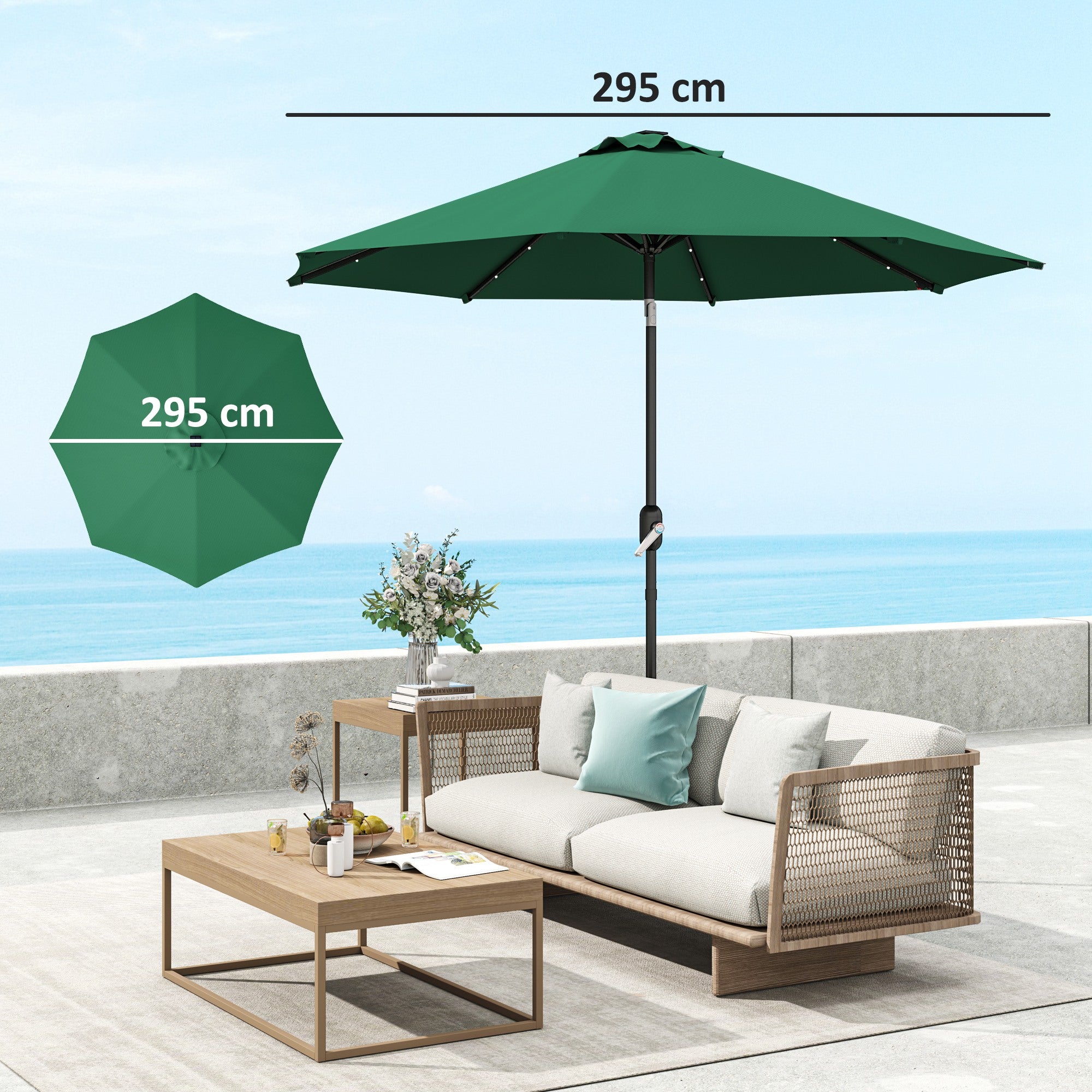 Toldo de Substituição Ø295 cm Verde para Chapéu de Sol - Proteção UV 50+