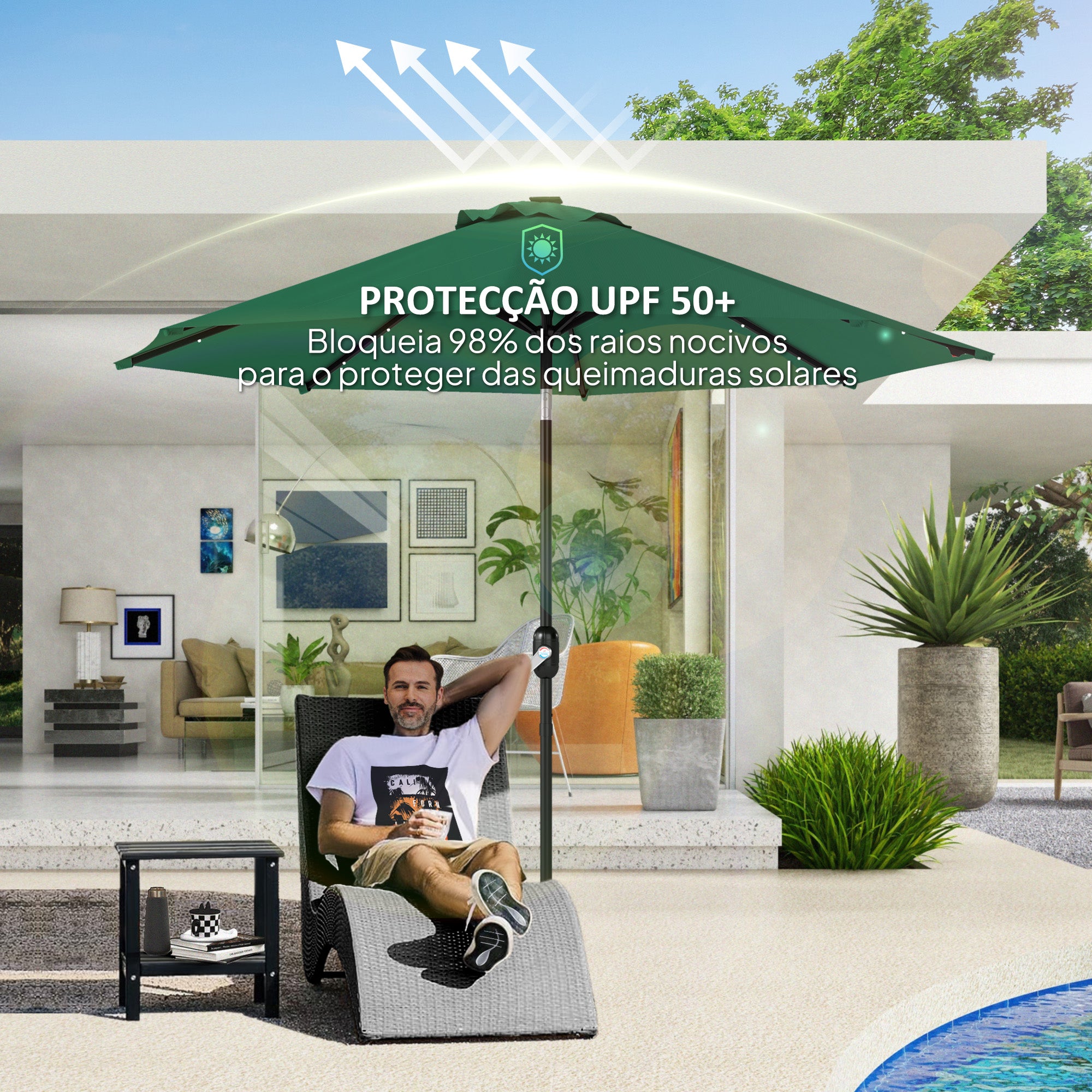 Toldo de Substituição Ø295 cm Verde para Chapéu de Sol - Proteção UV 50+