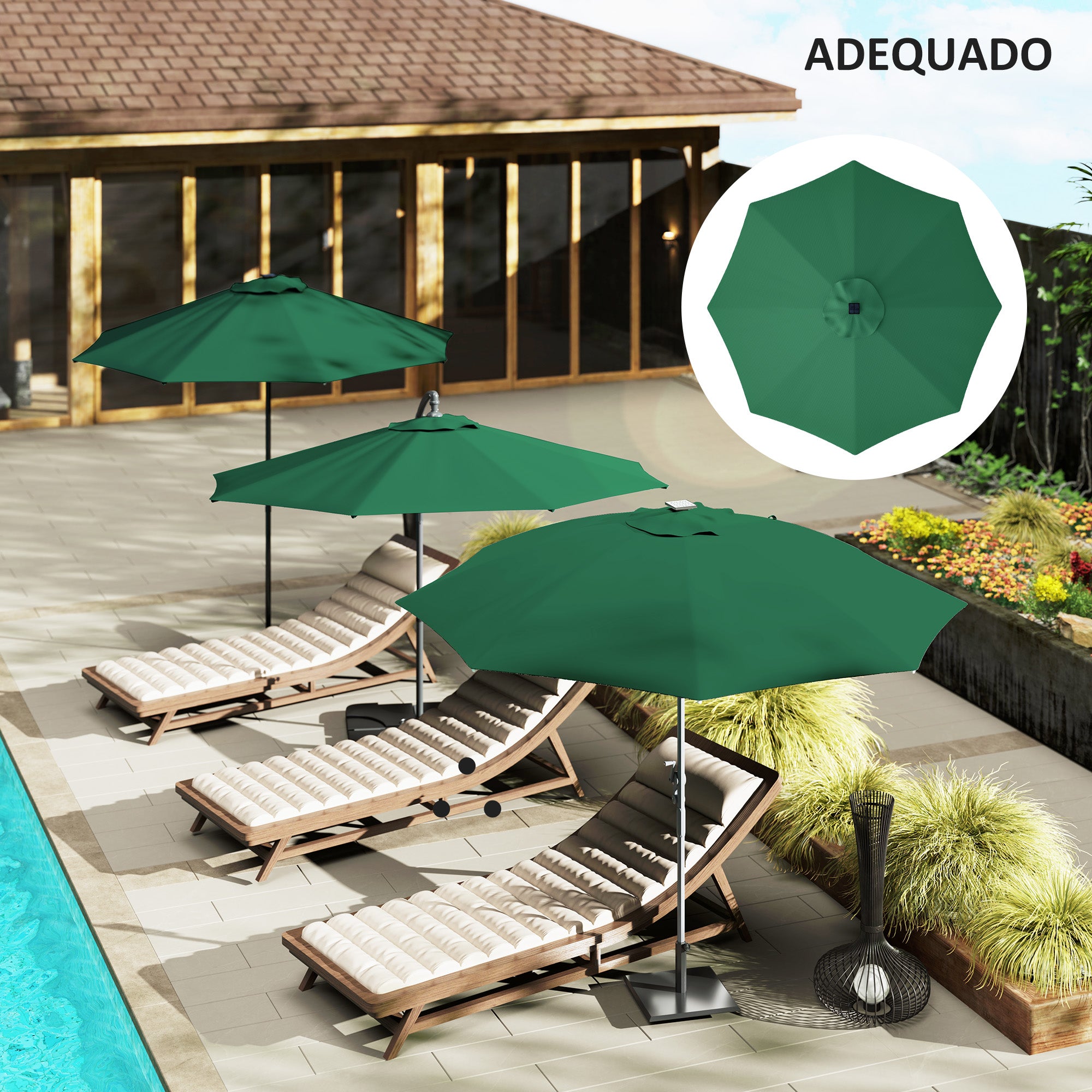 Toldo de Substituição Ø295 cm Verde para Chapéu de Sol - Proteção UV 50+