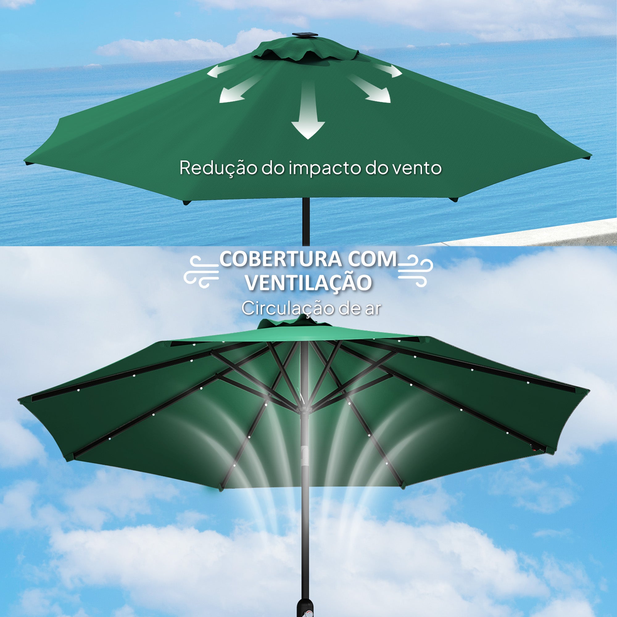 Toldo de Substituição Ø295 cm Verde para Chapéu de Sol - Proteção UV 50+