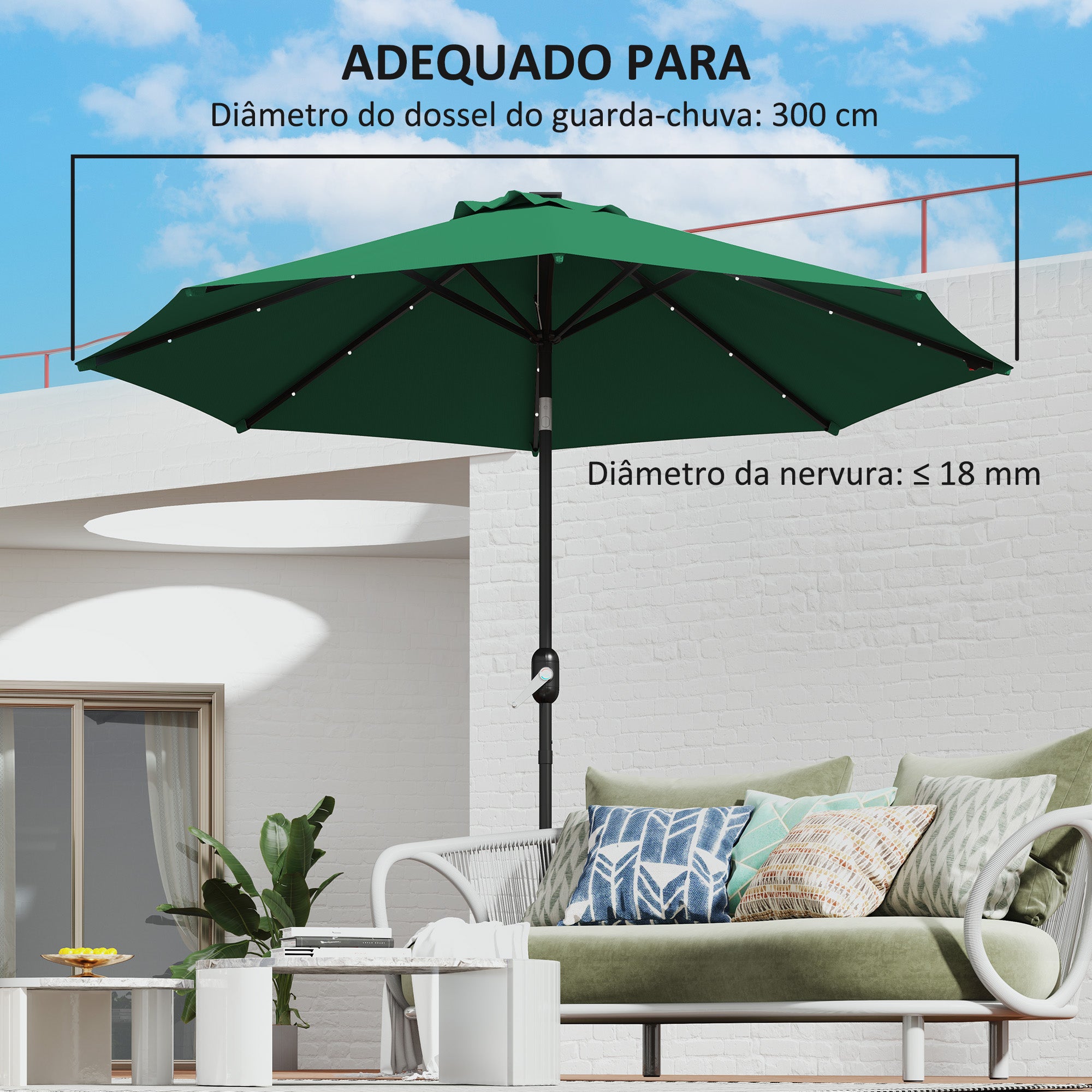 Toldo de Substituição Ø295 cm Verde para Chapéu de Sol - Proteção UV 50+