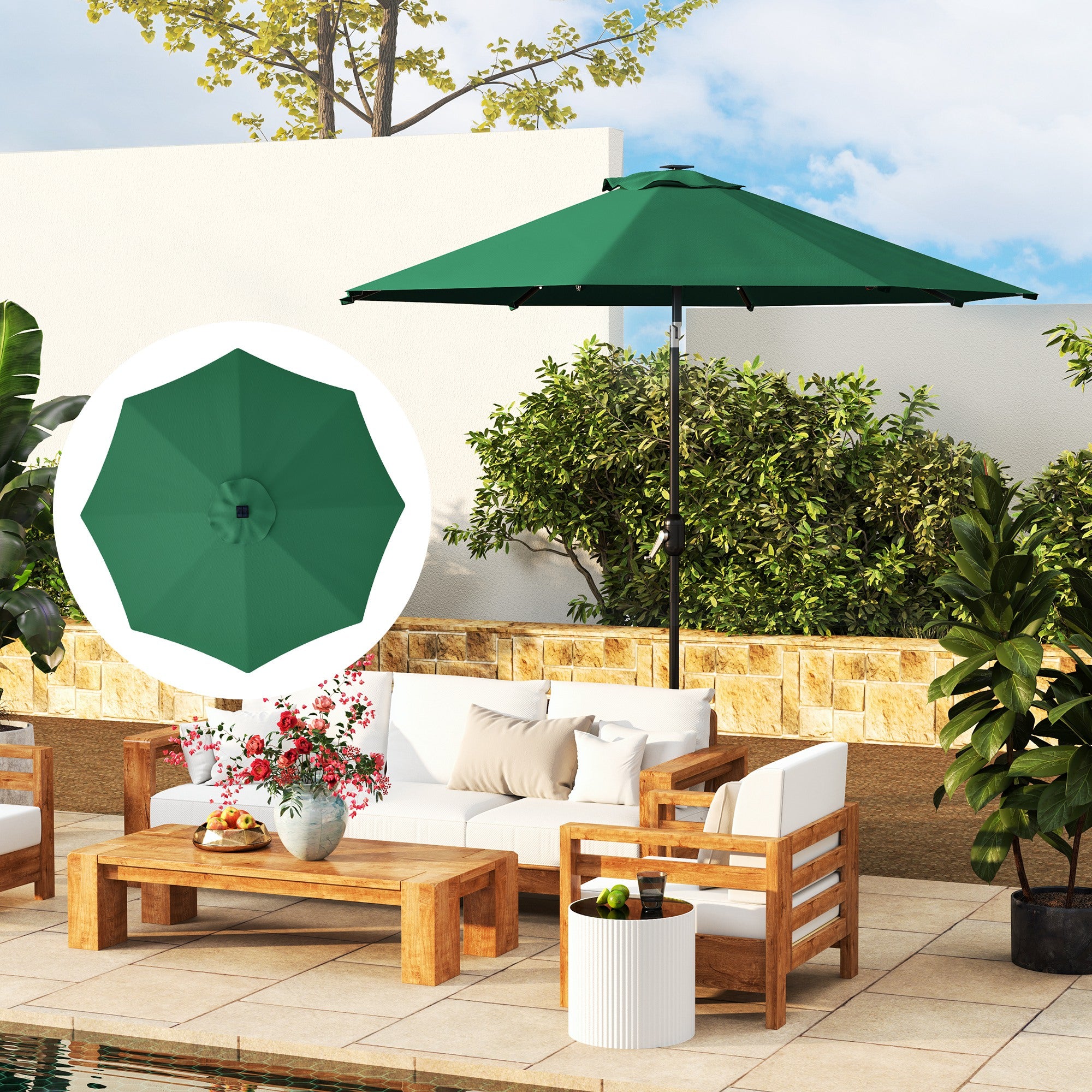 Toldo de Substituição Ø295 cm Verde para Chapéu de Sol - Proteção UV 50+
