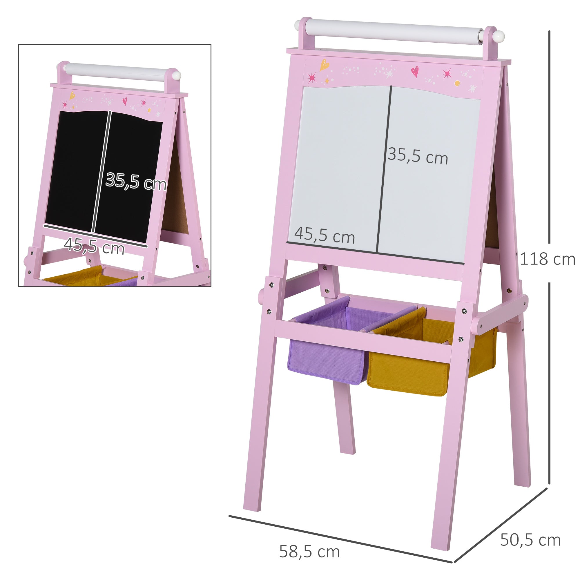 Cavalete Infantil 3 em 1 58,5x50,5x118 cm Rosa
