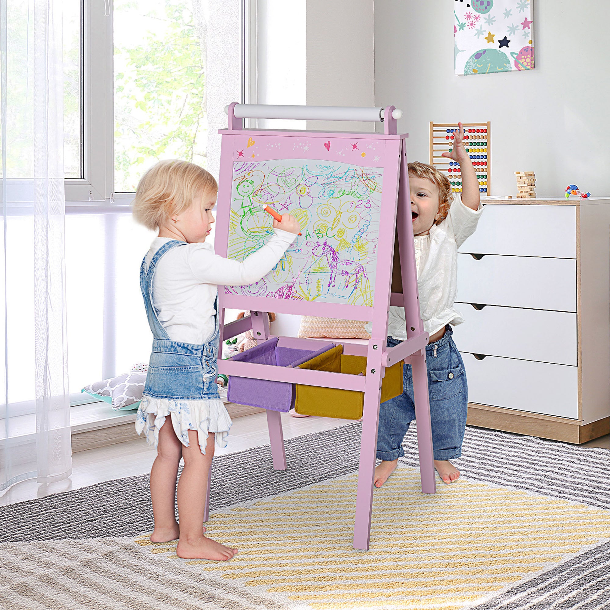 Cavalete Infantil 3 em 1 58,5x50,5x118 cm Rosa