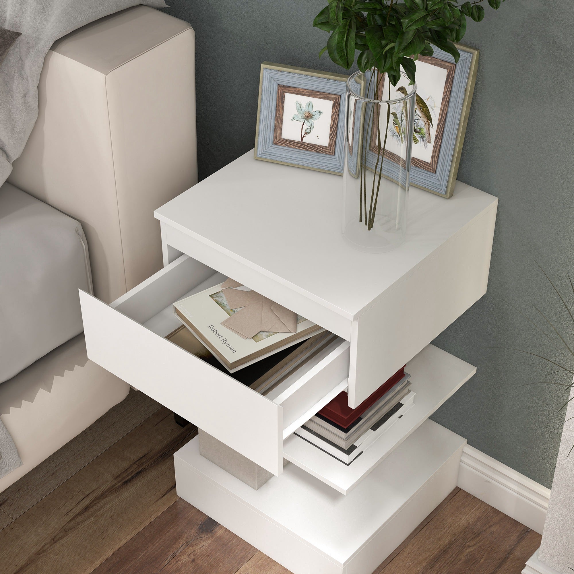 Mesa de Cabeceira Moderna Branca 39x39x65 cm