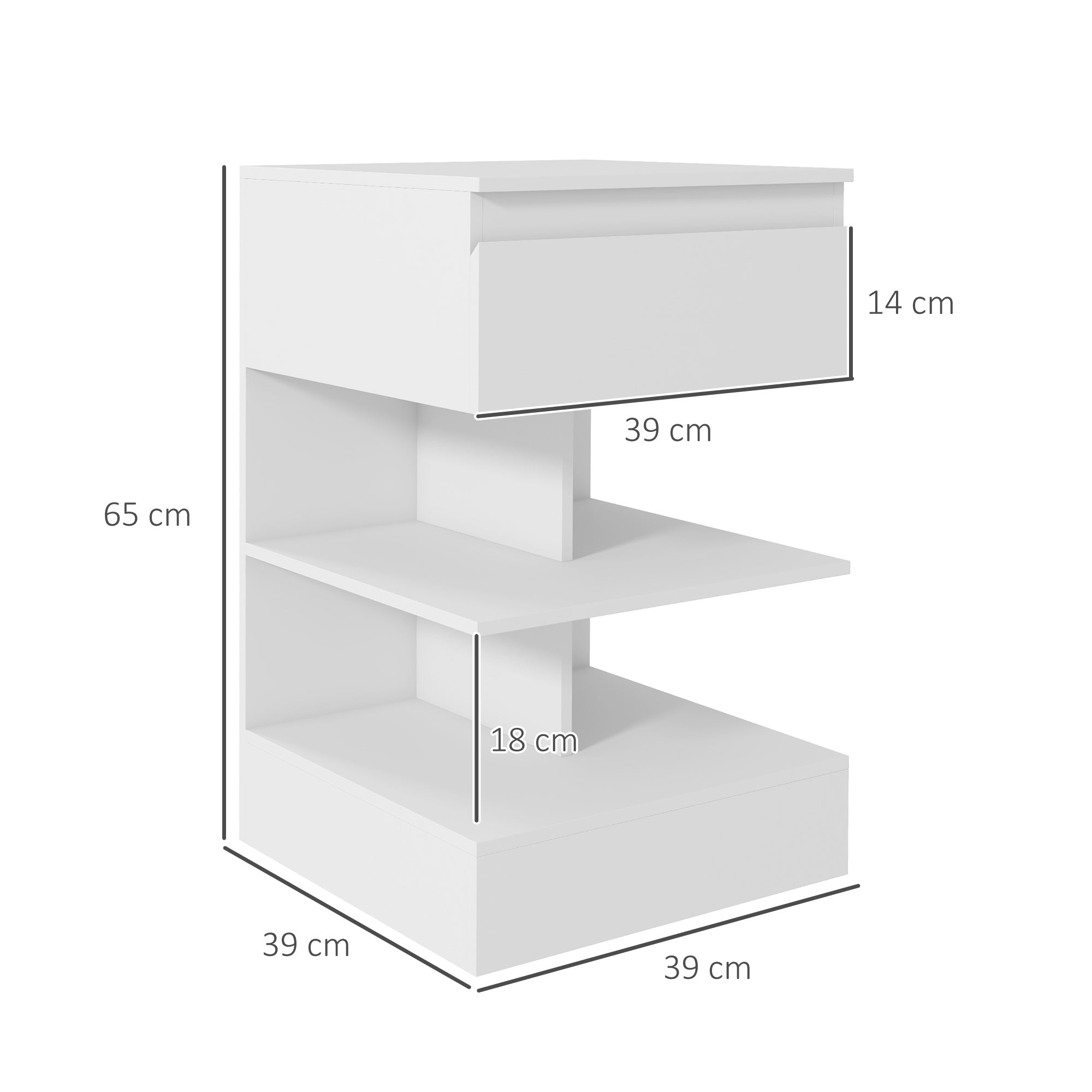 Mesa de Cabeceira Moderna Branca 39x39x65 cm