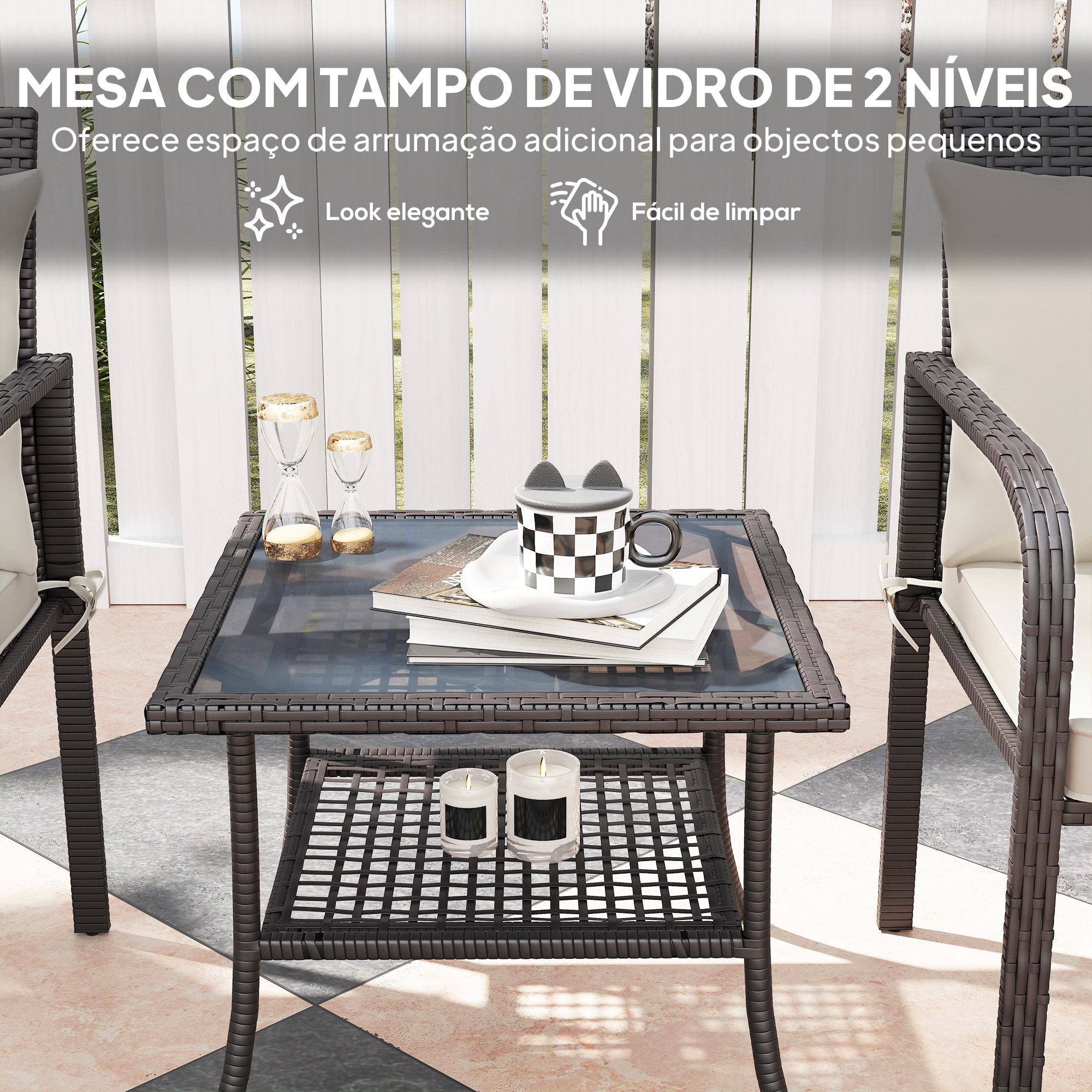 Conjunto de Jardim de 3 Peças Marrom Escuro e Creme - 55x57x79 cm