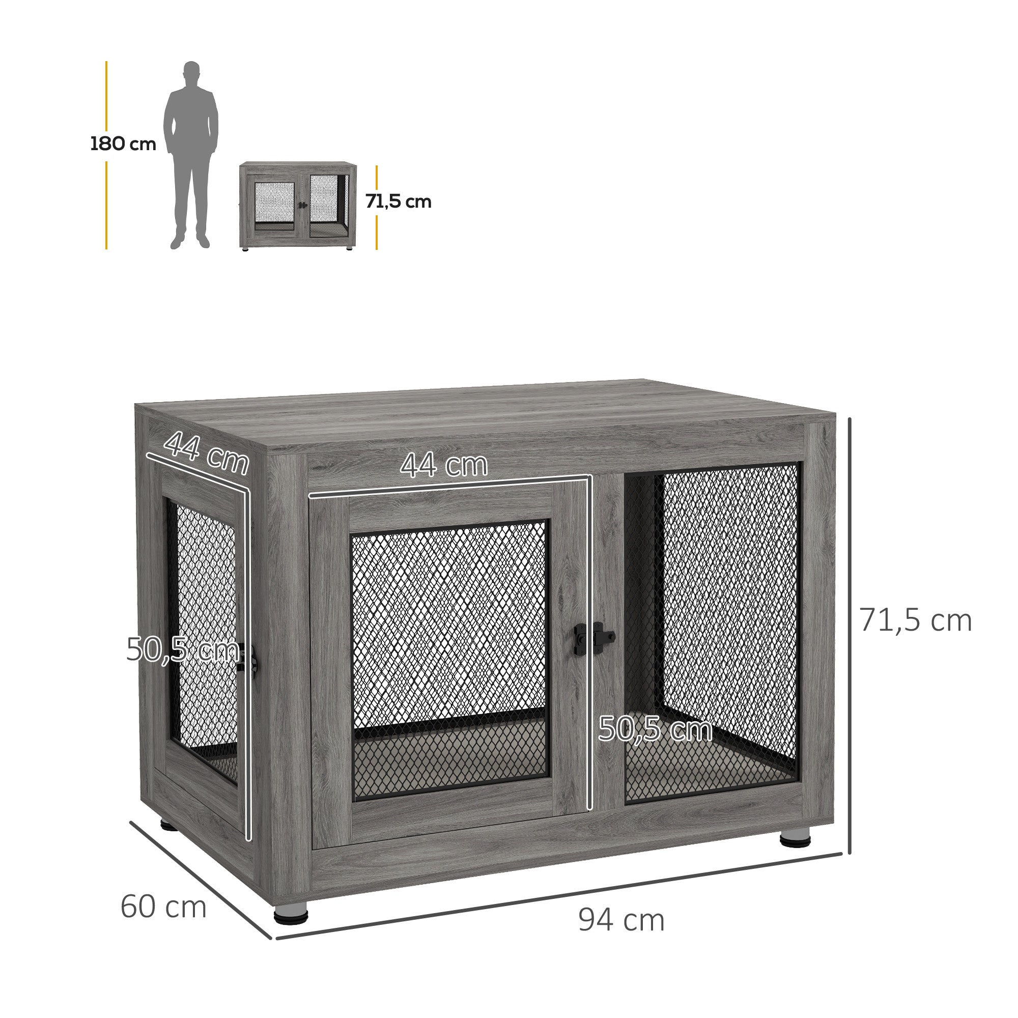 Gaiola Multifuncional para Cães – 94x60x71,5 cm – Cinzento – Aço, Aglomerado, Tecido Oxford, Espuma