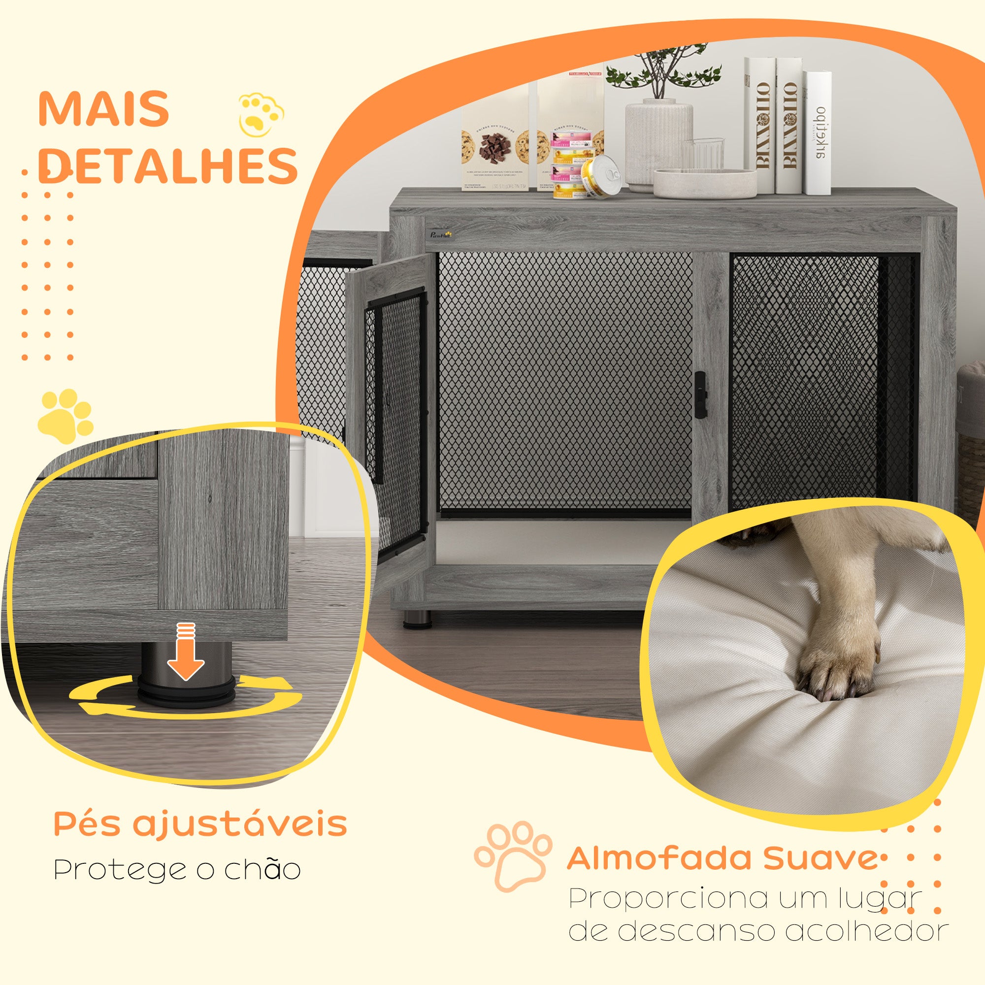 Gaiola Multifuncional para Cães – 94x60x71,5 cm – Cinzento – Aço, Aglomerado, Tecido Oxford, Espuma