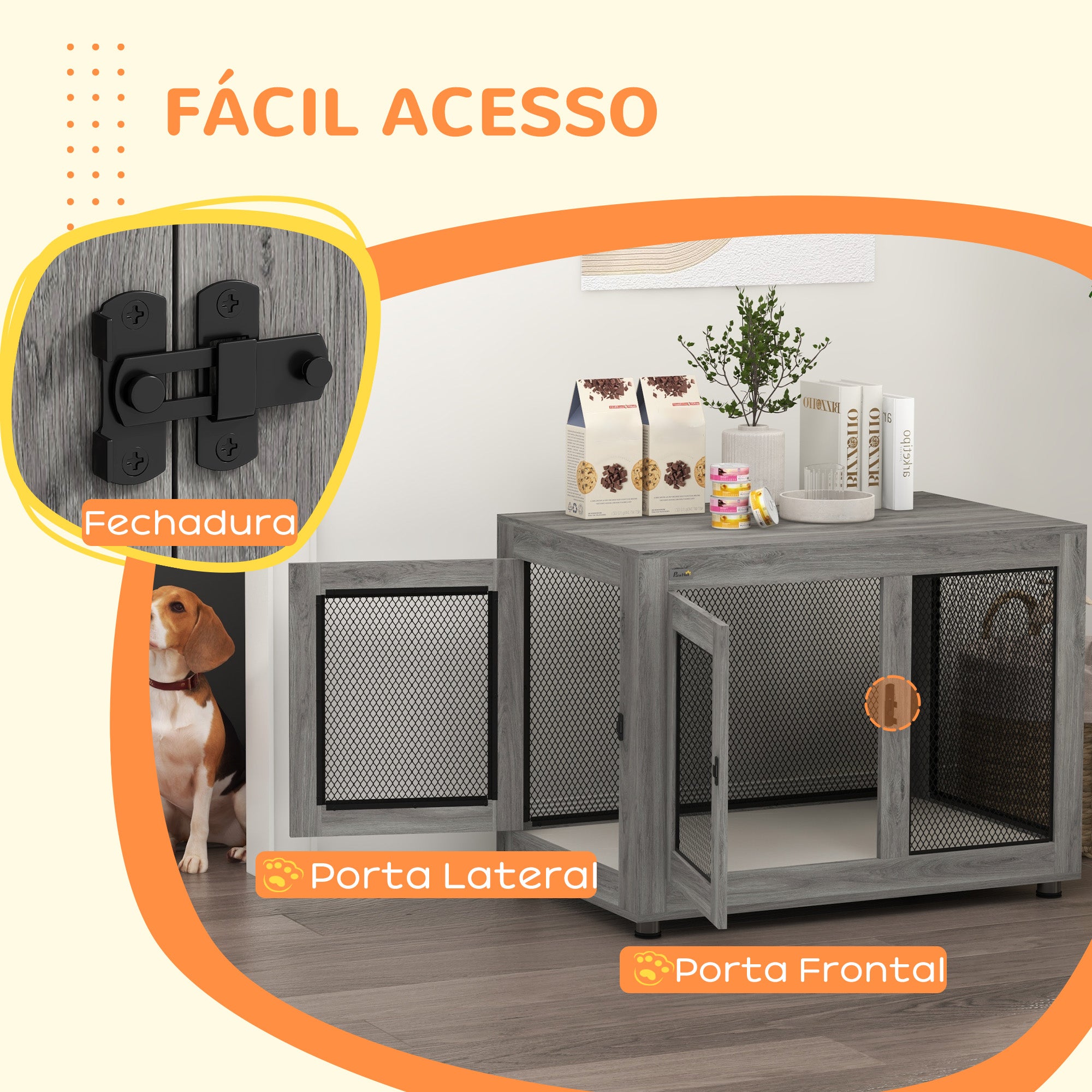 Gaiola Multifuncional para Cães – 94x60x71,5 cm – Cinzento – Aço, Aglomerado, Tecido Oxford, Espuma