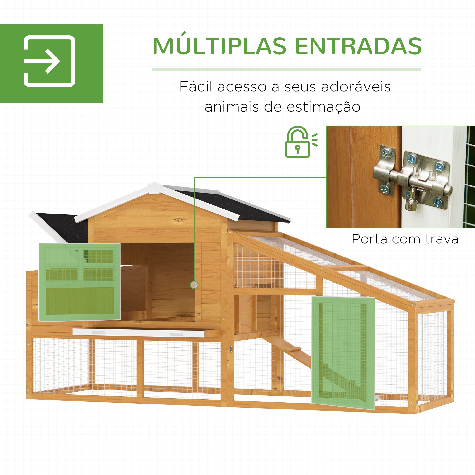 Galinheiro de Madeira Exterior 200x80x105 cm Natural e Preto