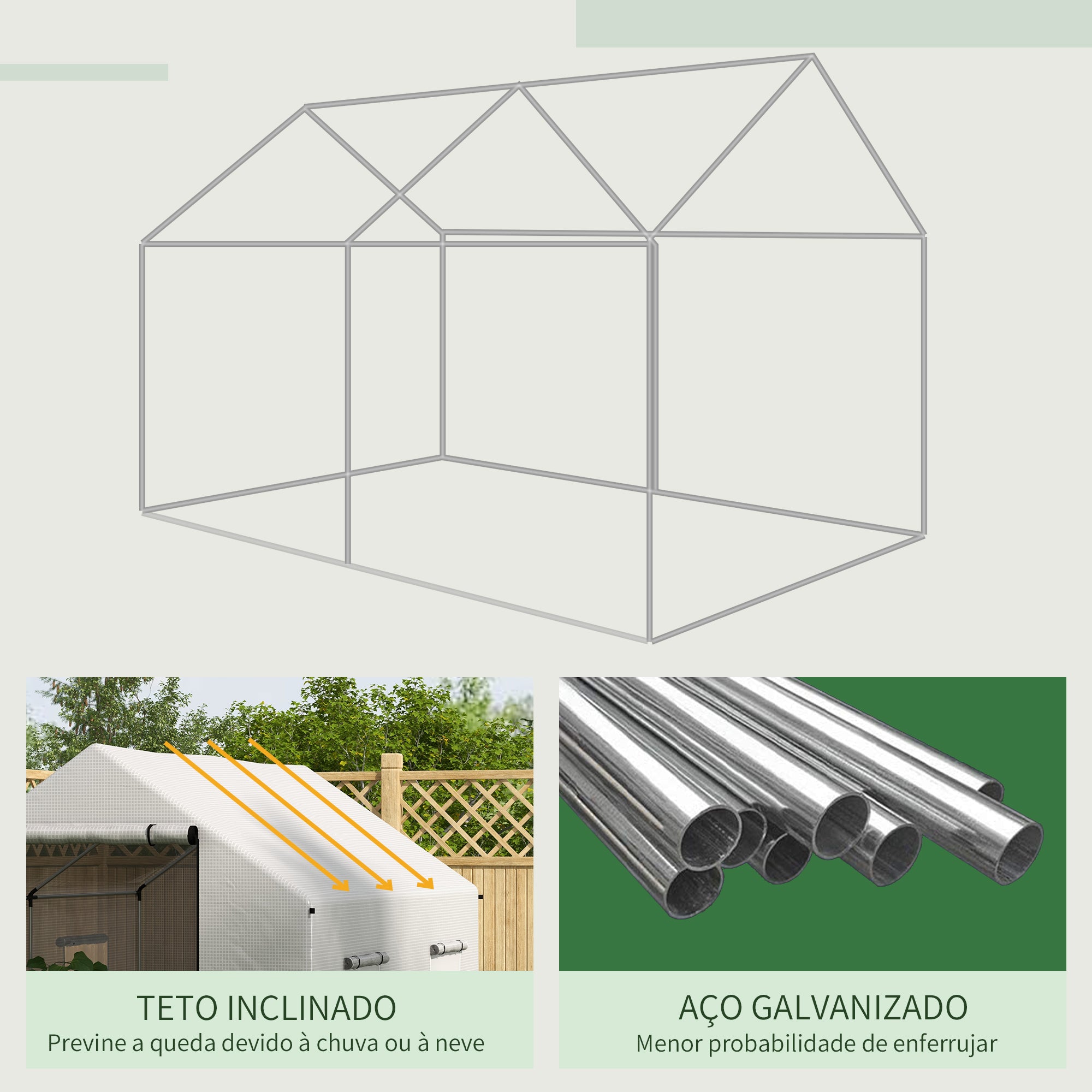 Estufa Tipo Túnel – 200x300x200 cm – Branca – Aço galvanizado e Polietileno