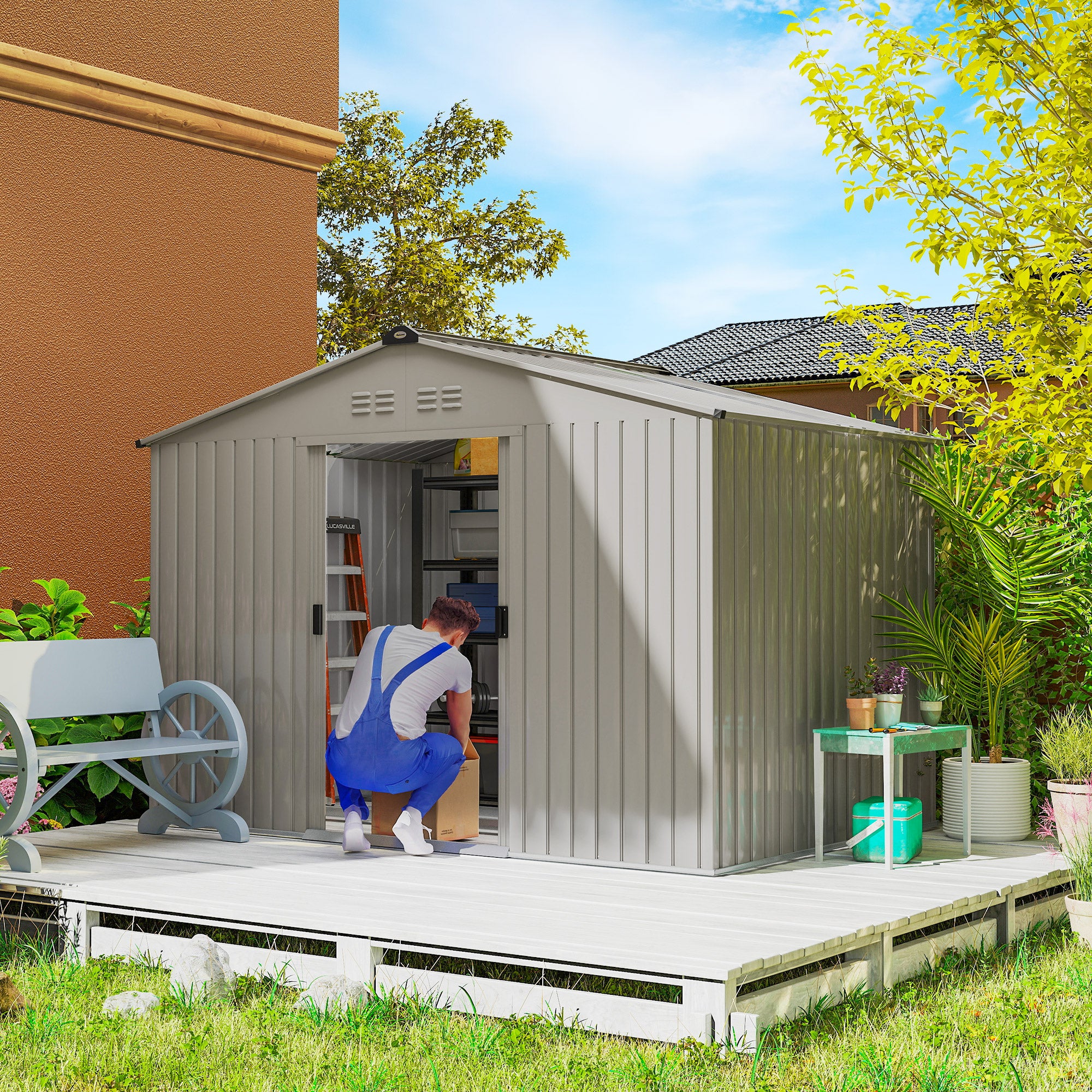 Abrigo de Jardim Exterior Cinzento 277x195x192cm - Armazenamento e Organização