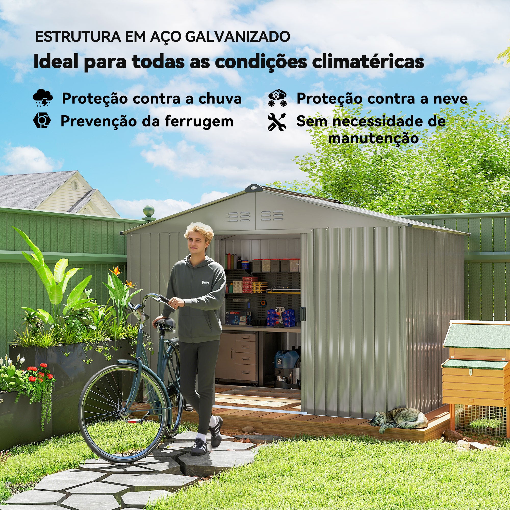 Abrigo de Jardim Exterior Cinzento 277x195x192cm - Armazenamento e Organização