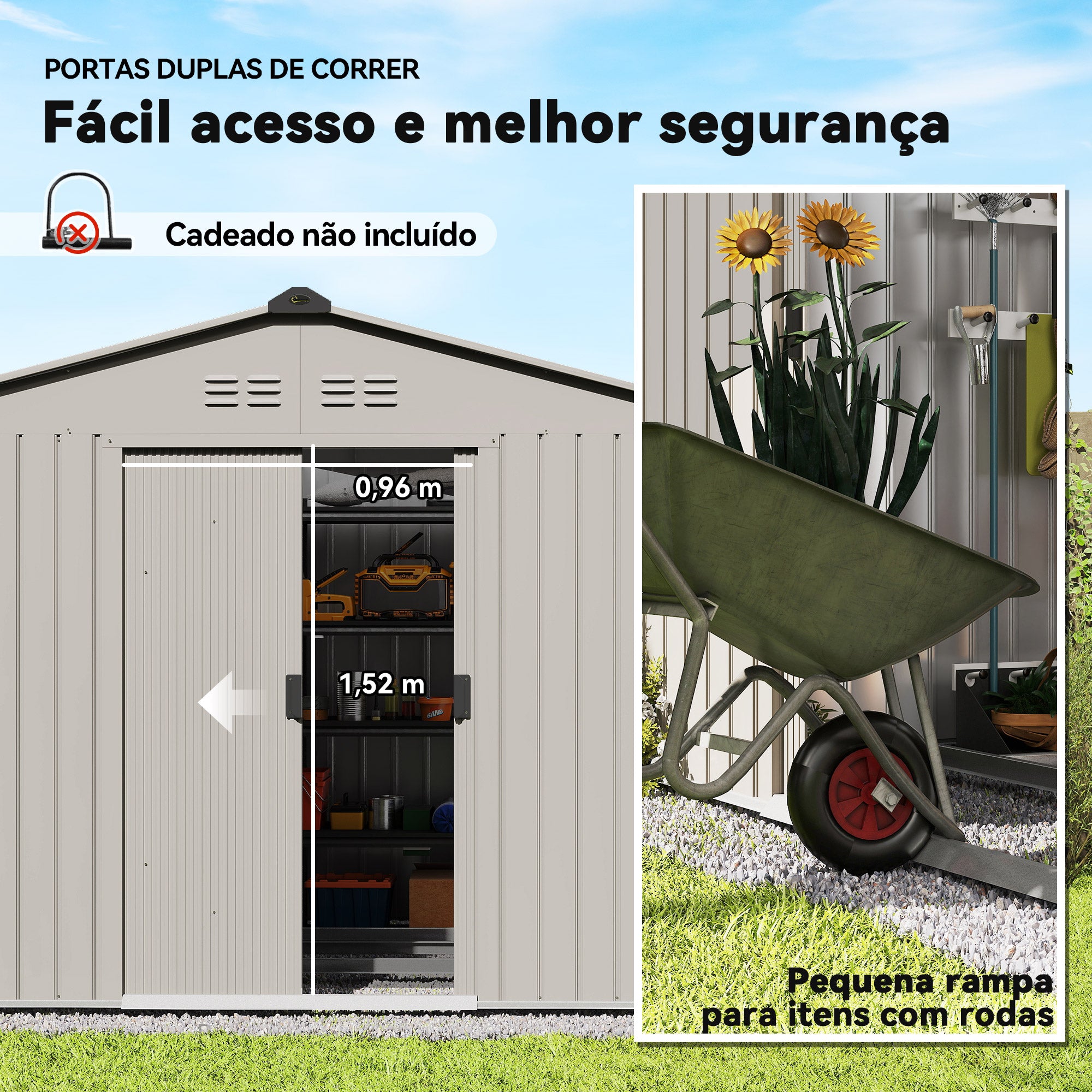 Abrigo de Jardim Exterior Cinzento 277x195x192cm - Armazenamento e Organização