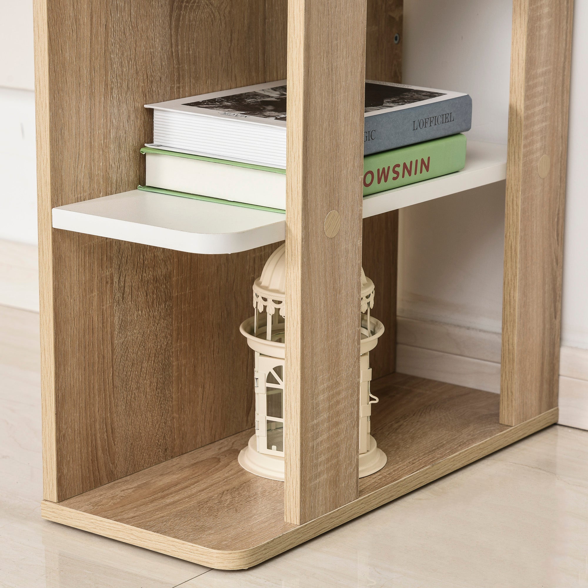 Secretária 2 em 1 com Prateleira 3 Níveis 100x55x74 cm - Cor de Carvalho e Branco