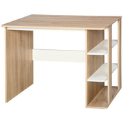 Secretária 2 em 1 com Prateleira 3 Níveis 100x55x74 cm - Cor de Carvalho e Branco