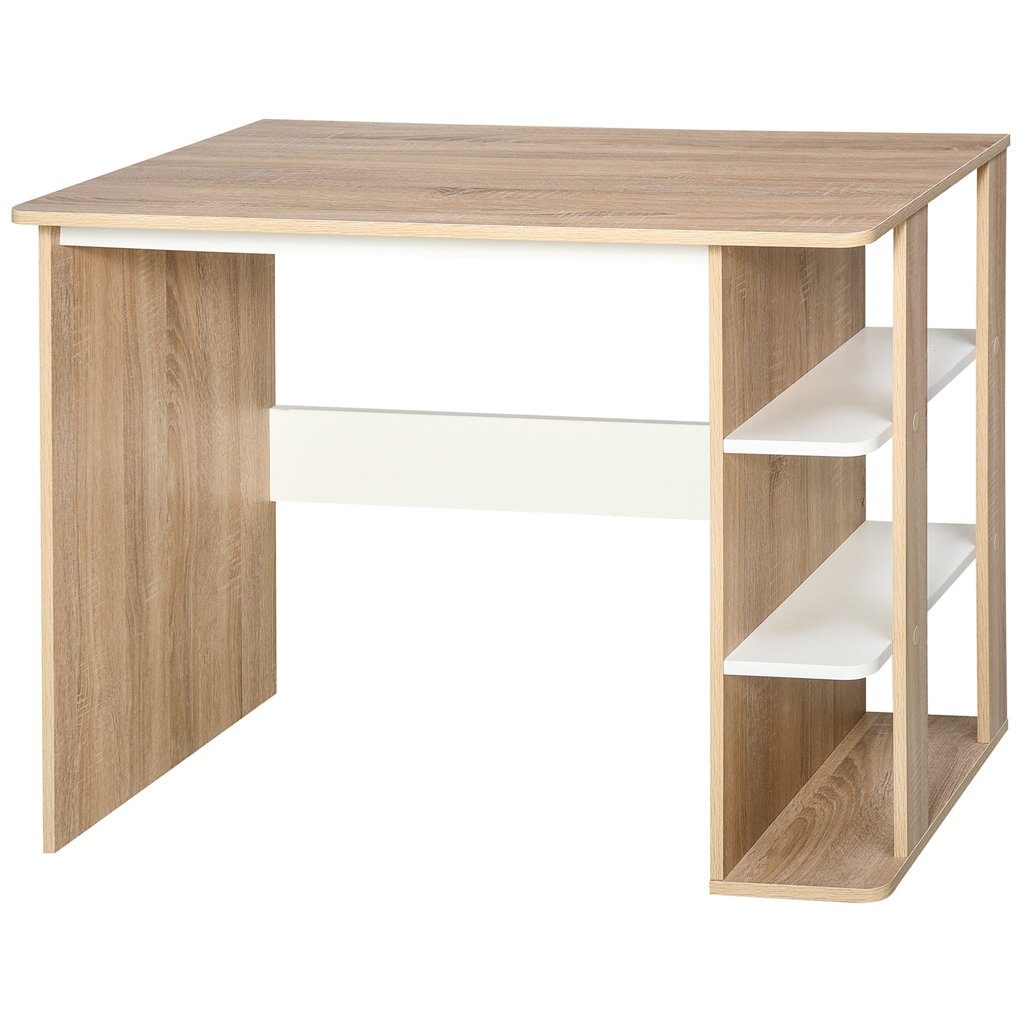 Secretária 2 em 1 com Prateleira 3 Níveis 100x55x74 cm - Cor de Carvalho e Branco