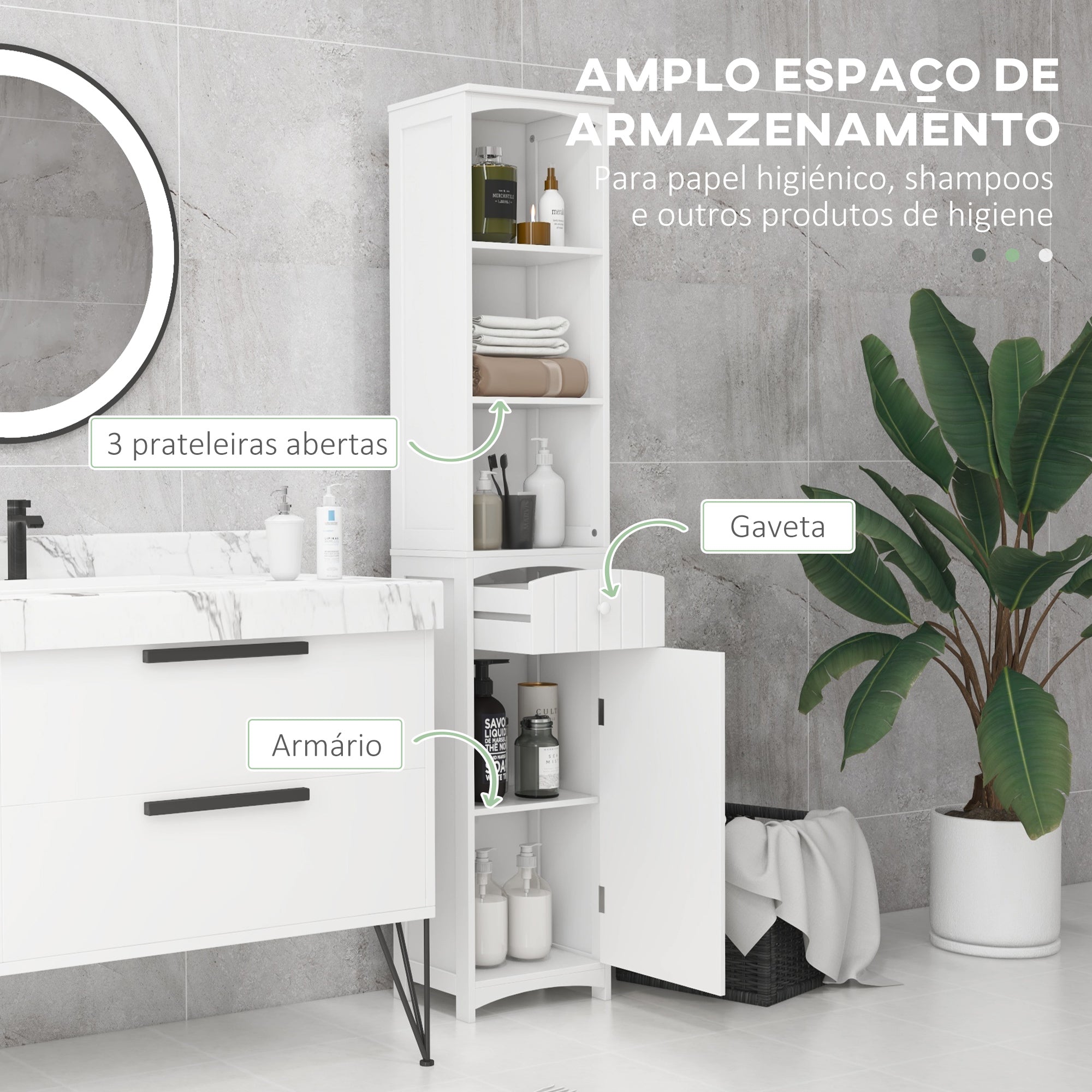Armário Casa de Banho Moderno 34x24x170 cm Branco