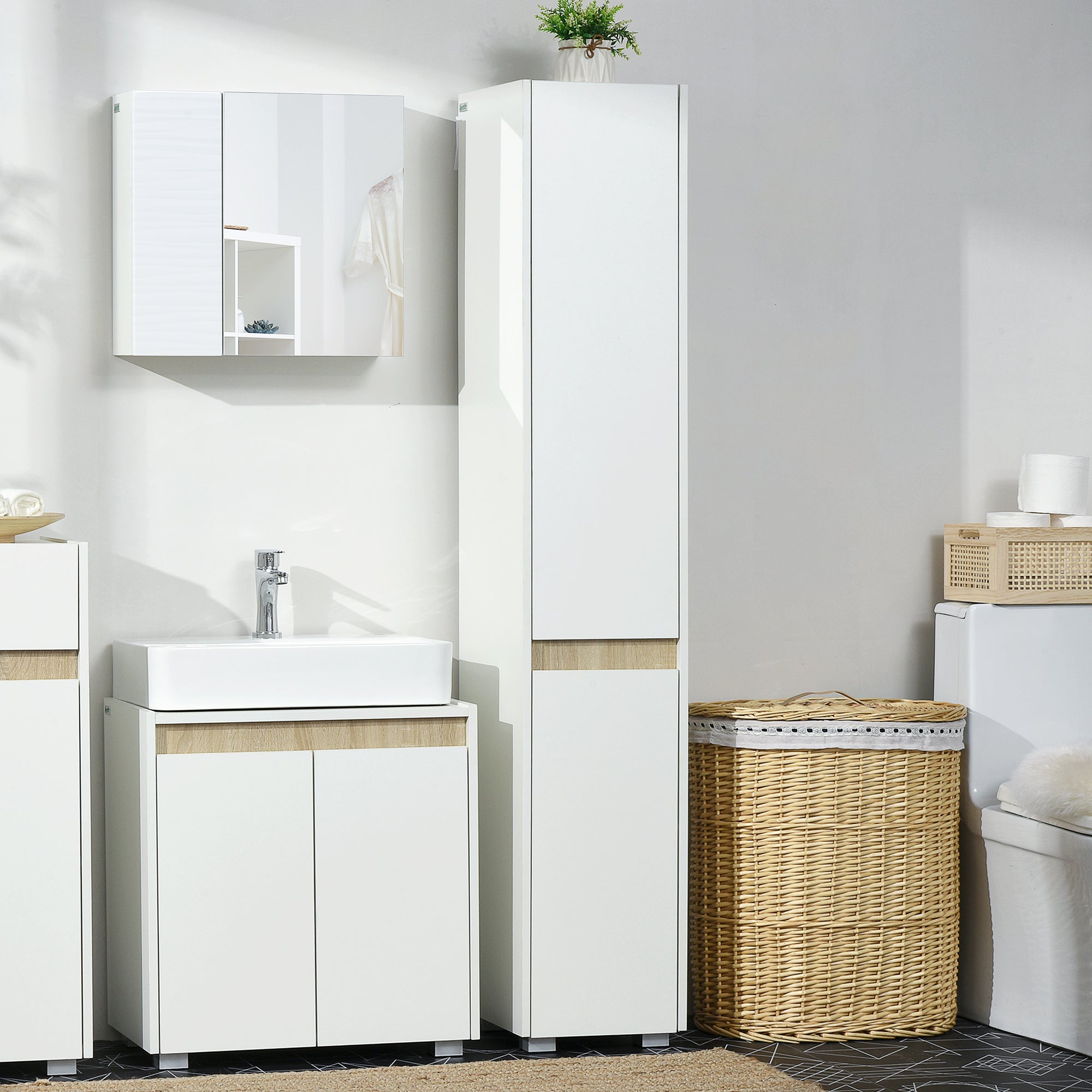 Coluna Casa de Banho Armário Auxiliar 5 Níveis 30x33x165cm Branco