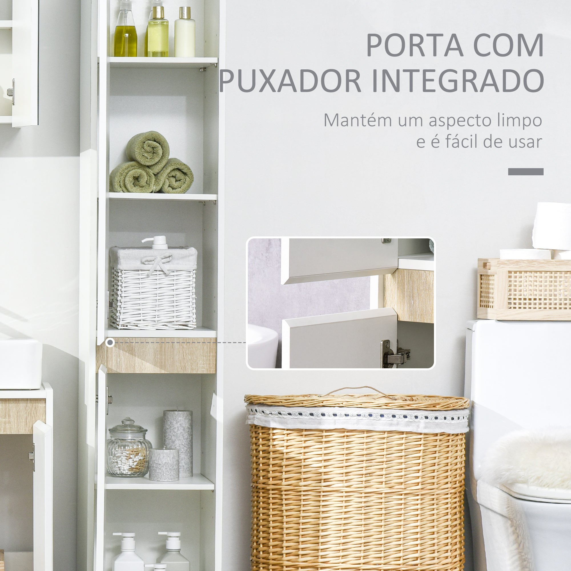 Coluna Casa de Banho Armário Auxiliar 5 Níveis 30x33x165cm Branco