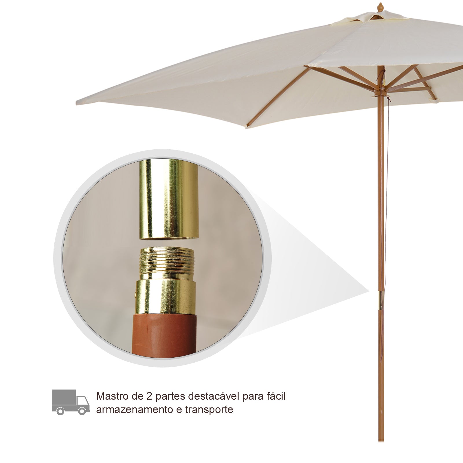 Chapéu de Sol de Jardim Retangular Creme 295x200x255cm